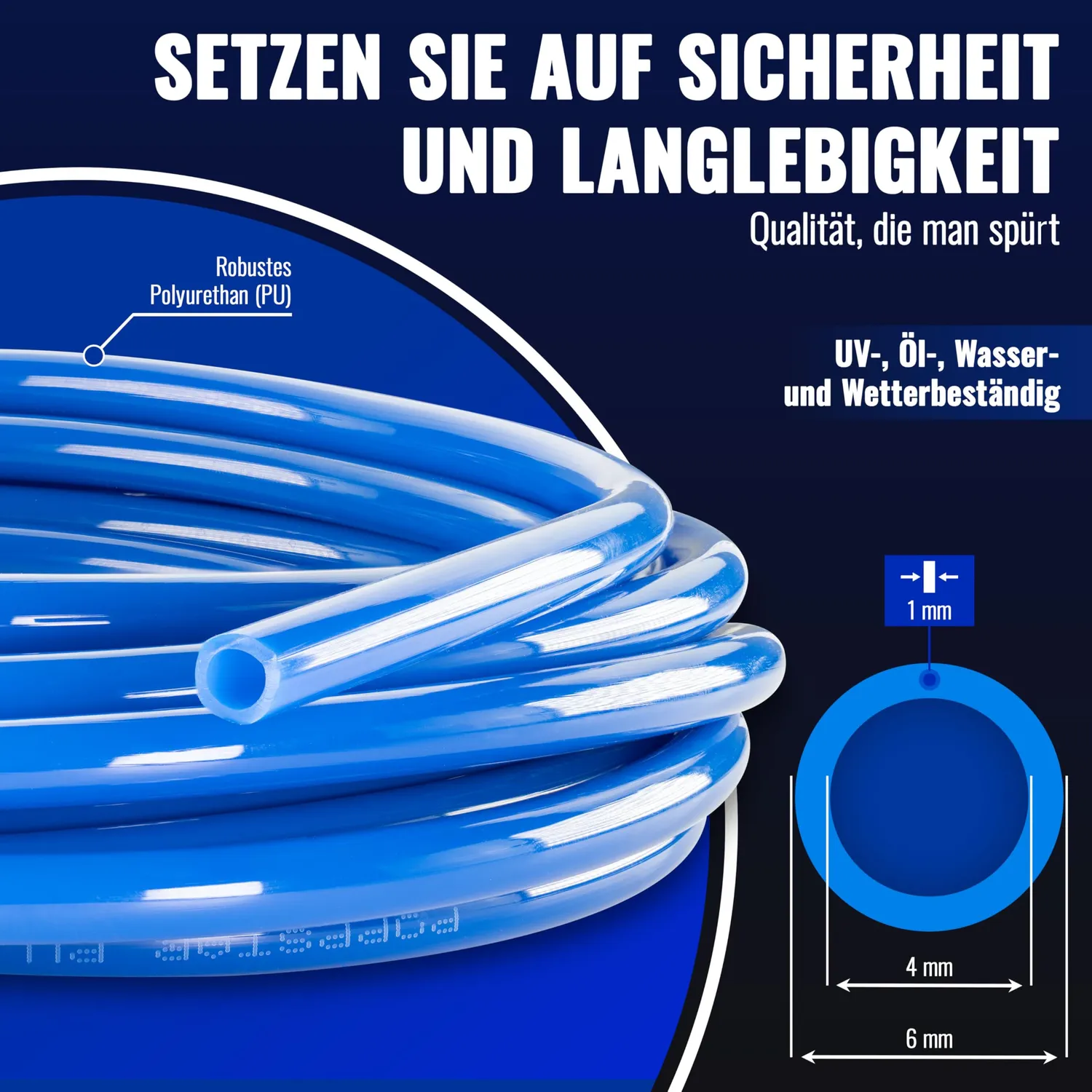 Poppstar PU Druckluftschlauch 4/6mm 5m blau 6bar