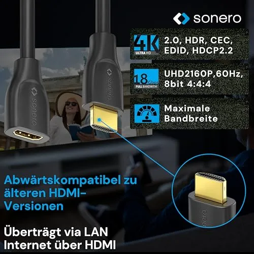 Sonero HDMI Verlängerungskabel 3m 4K Stecker Buchse