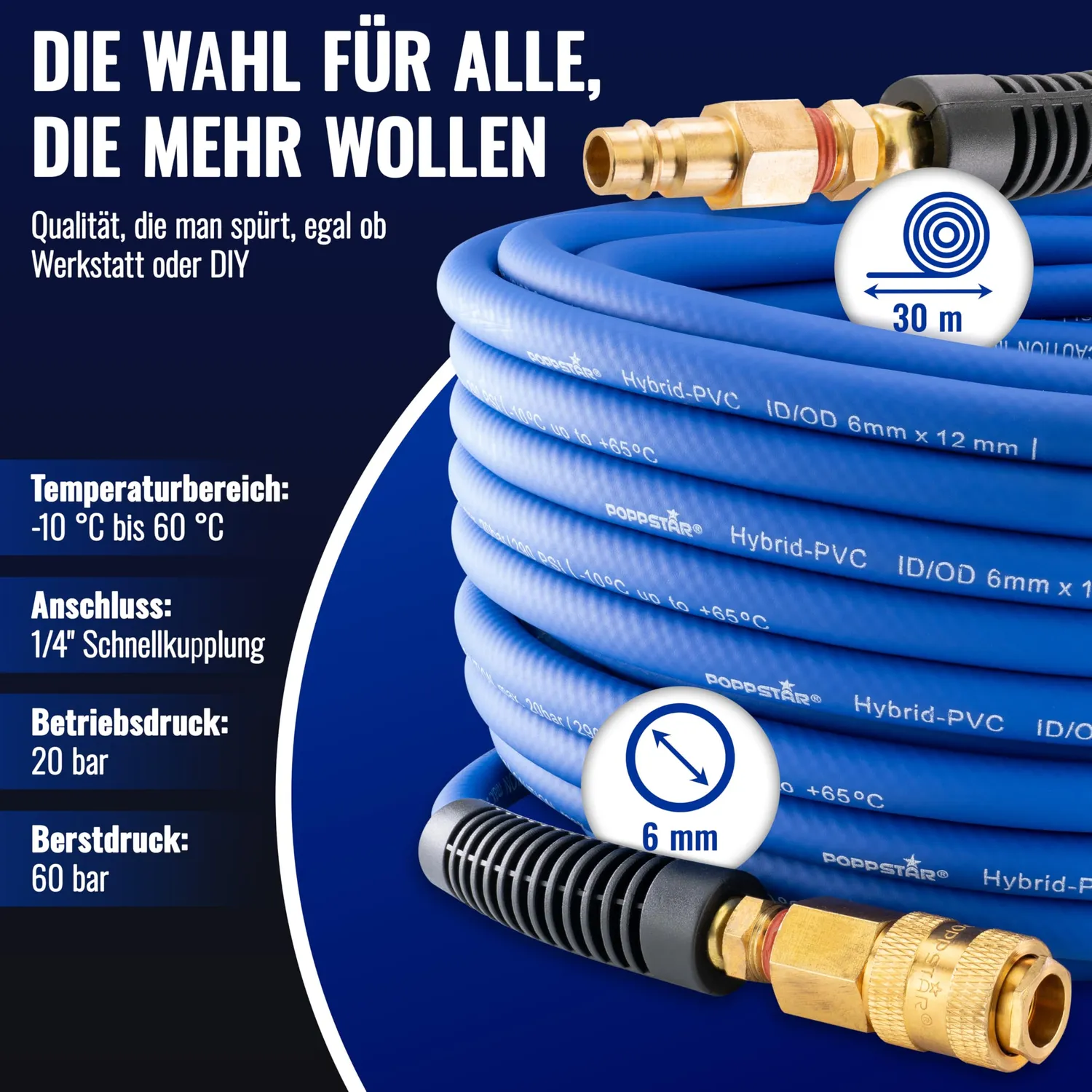 Poppstar PVC Hybrid Druckluftschlauch 30m 20 bar