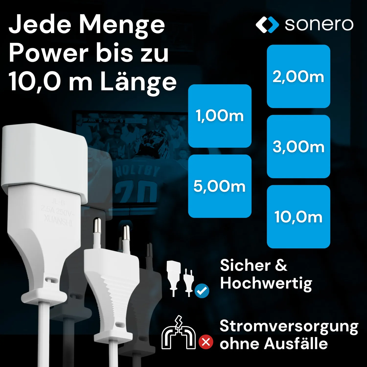 Sonero Euro Netzkabel Verlängerung 3m weiß Kupfer