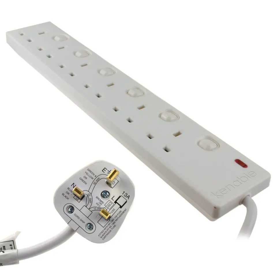 Kenable 6-fach Steckdosenleiste UK-Stecker weiß 10 m Schalter
