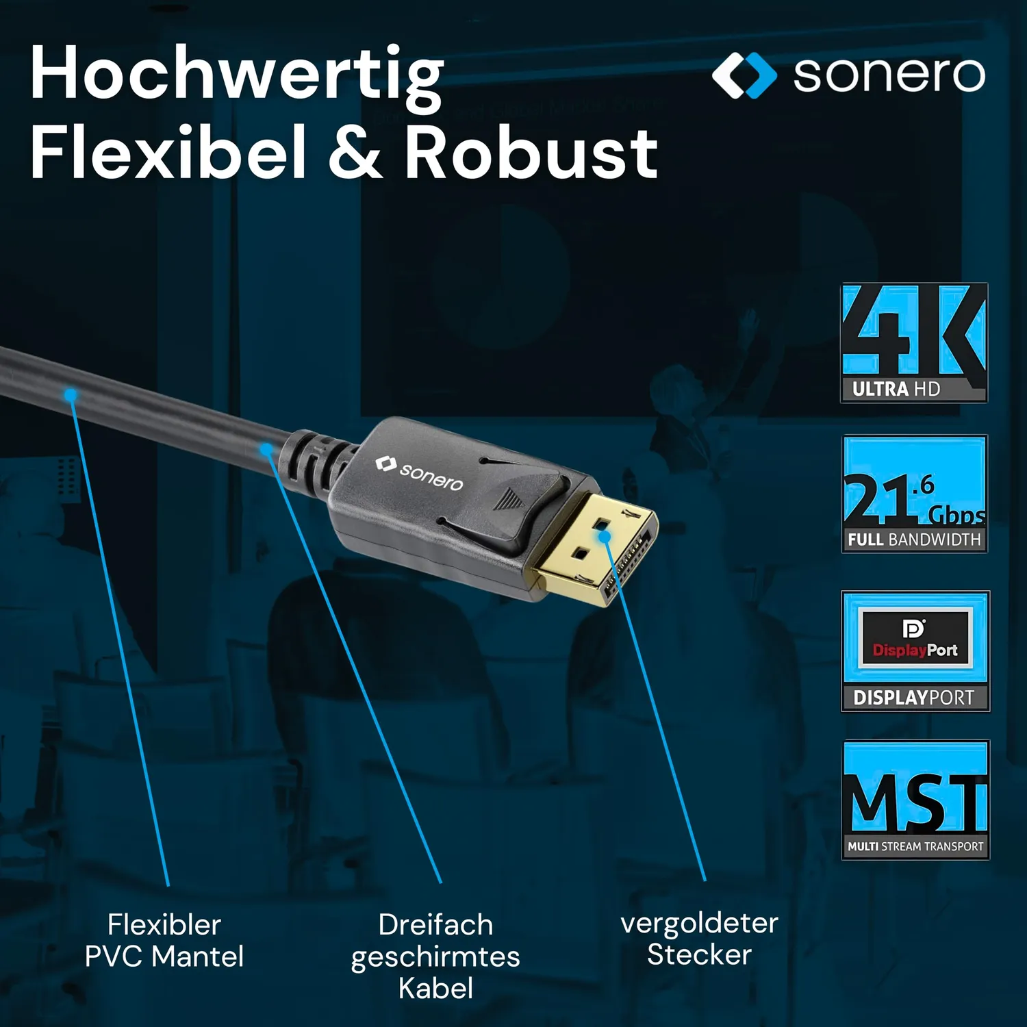 Sonero DisplayPort 1.2 Kabel DP auf DP 1,5m schwarz 4K@60Hz