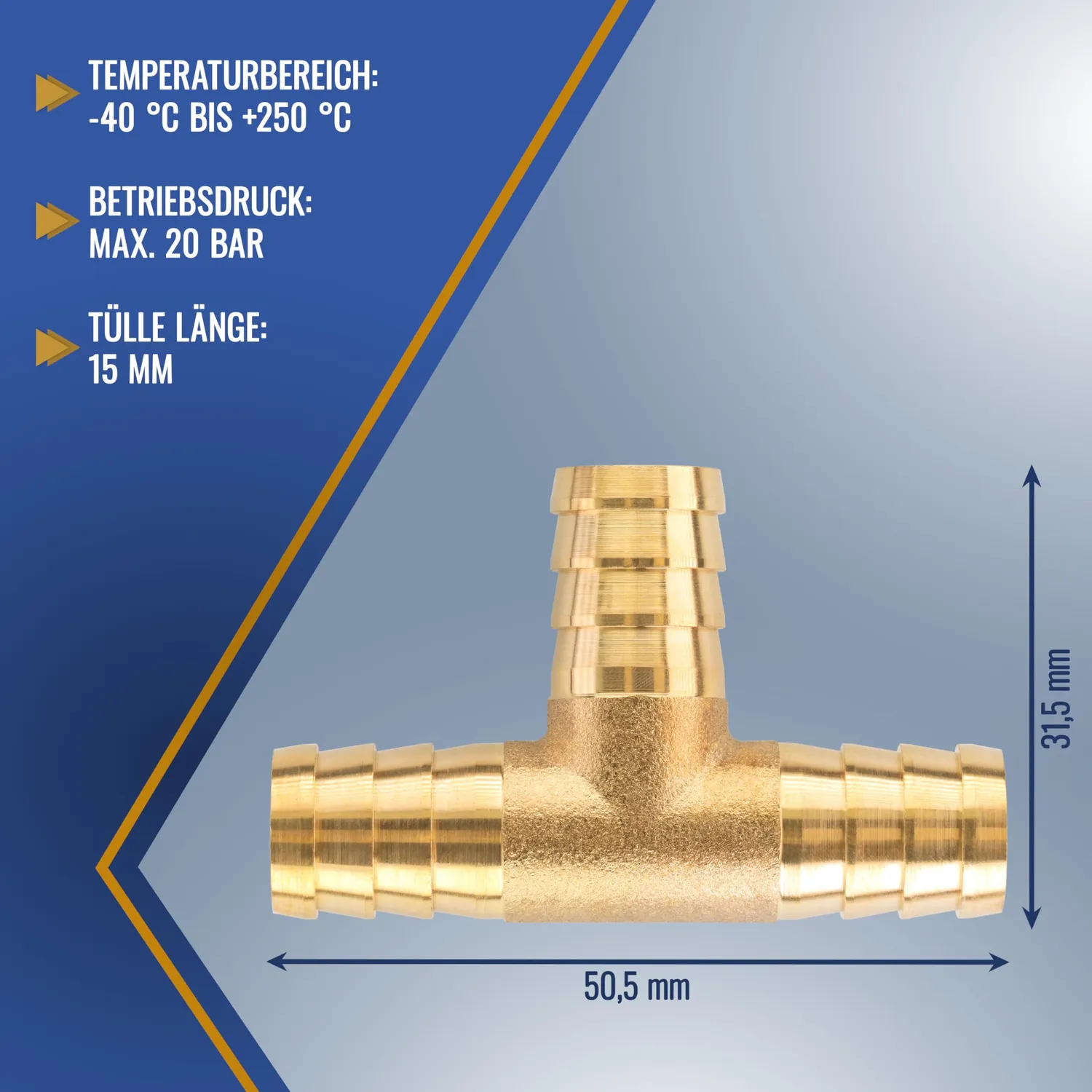 Poppstar T-Stück Schlauchverbinder 12mm 2er Messing