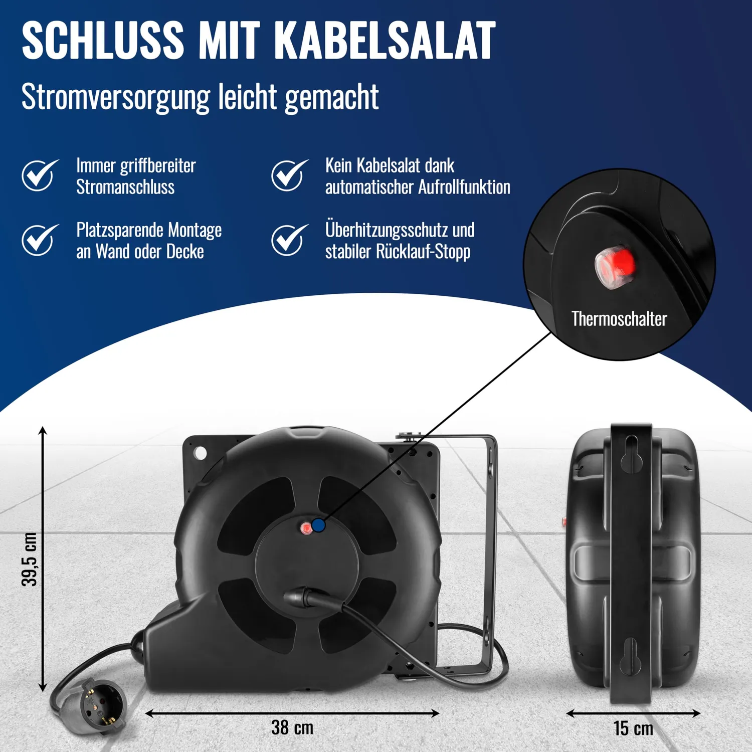 Poppstar Kabelaufroller 20m Kabeltrommel 3000W IP20 22m