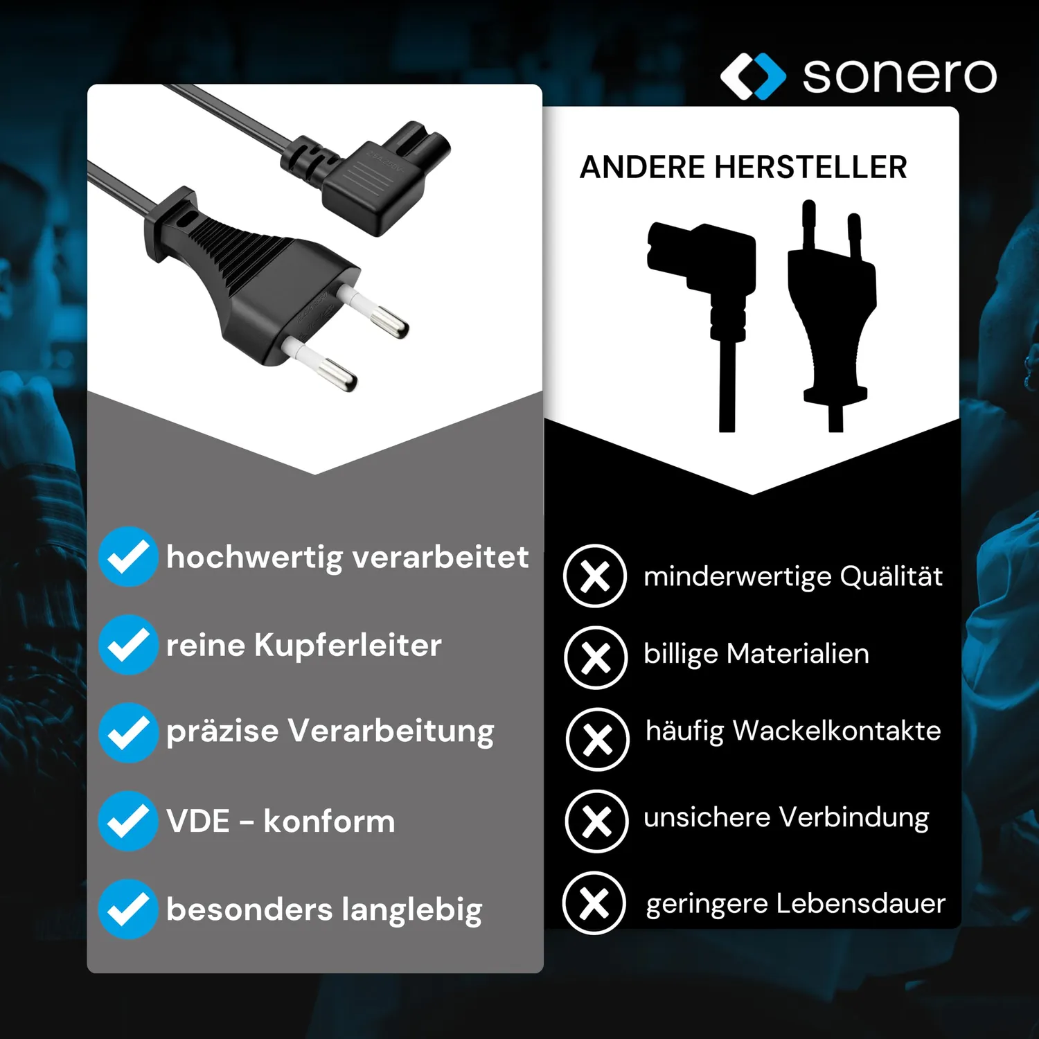Sonero X-ESG-C7W-050B Stromkabel Euro-C auf C7 Winkel 5m schwarz