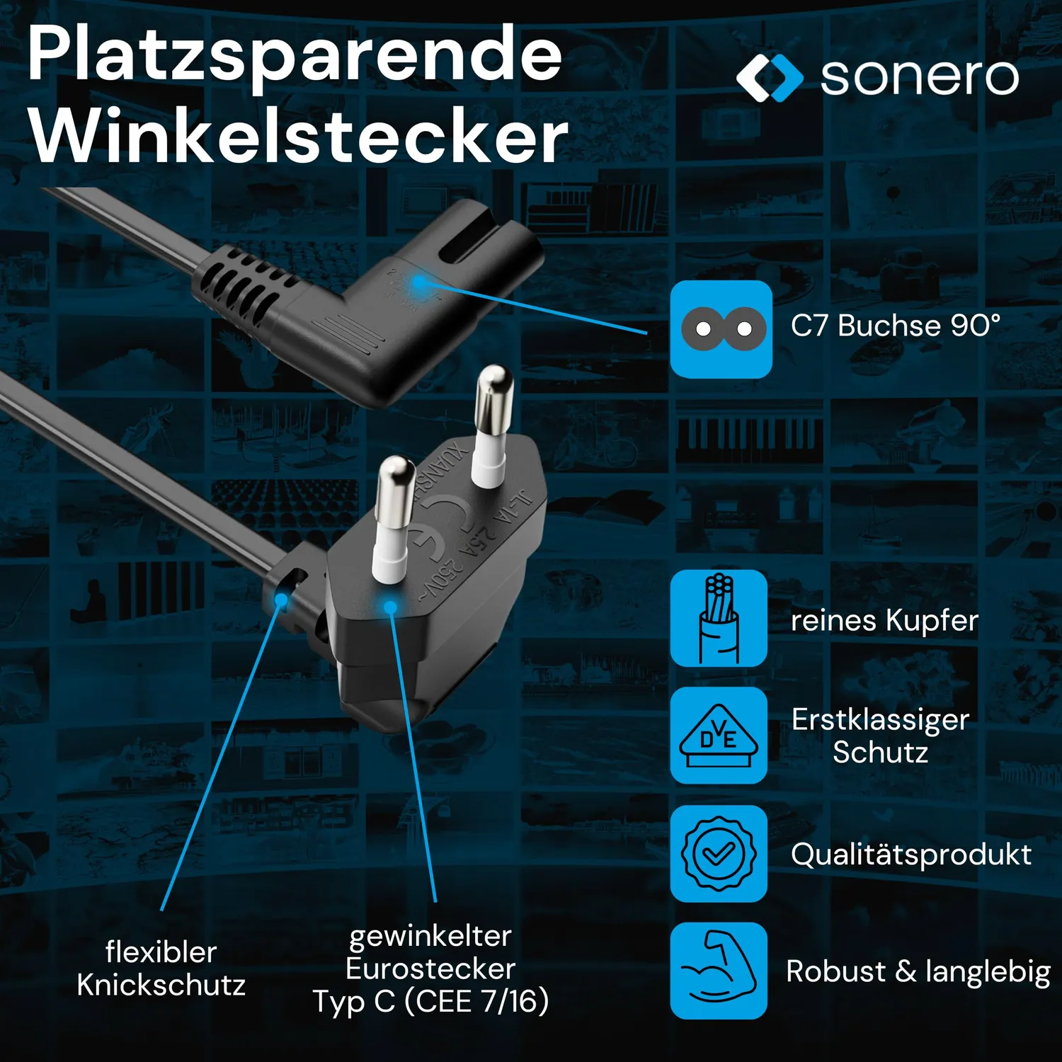 Sonero X-ESW-C7W-050B Netzkabel 5m Winkel schwarz