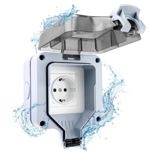 Poppstar Außensteckdose IP66 1-fach grau schaltbar