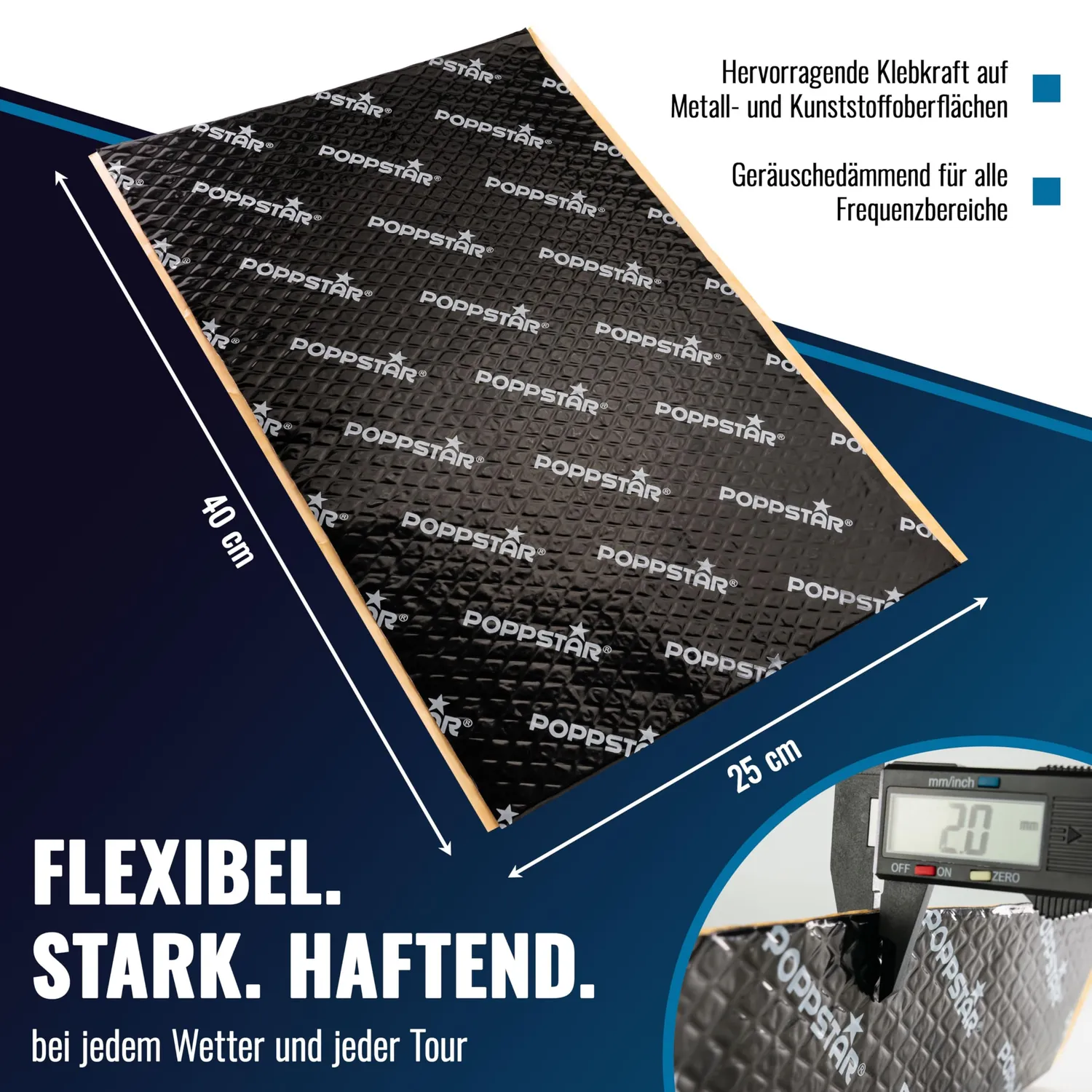 Poppstar Alubutyl Dämmmatte 2mm 1,7m² schwarz selbstklebend