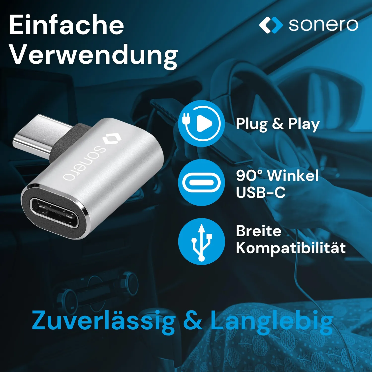 Sonero USB-C Winkeladapter 90° 40Gbps 240W silber