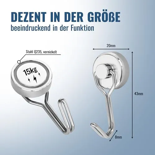 Poppstar Magnethaken extra stark drehbar Haken 8 Stück 15 kg