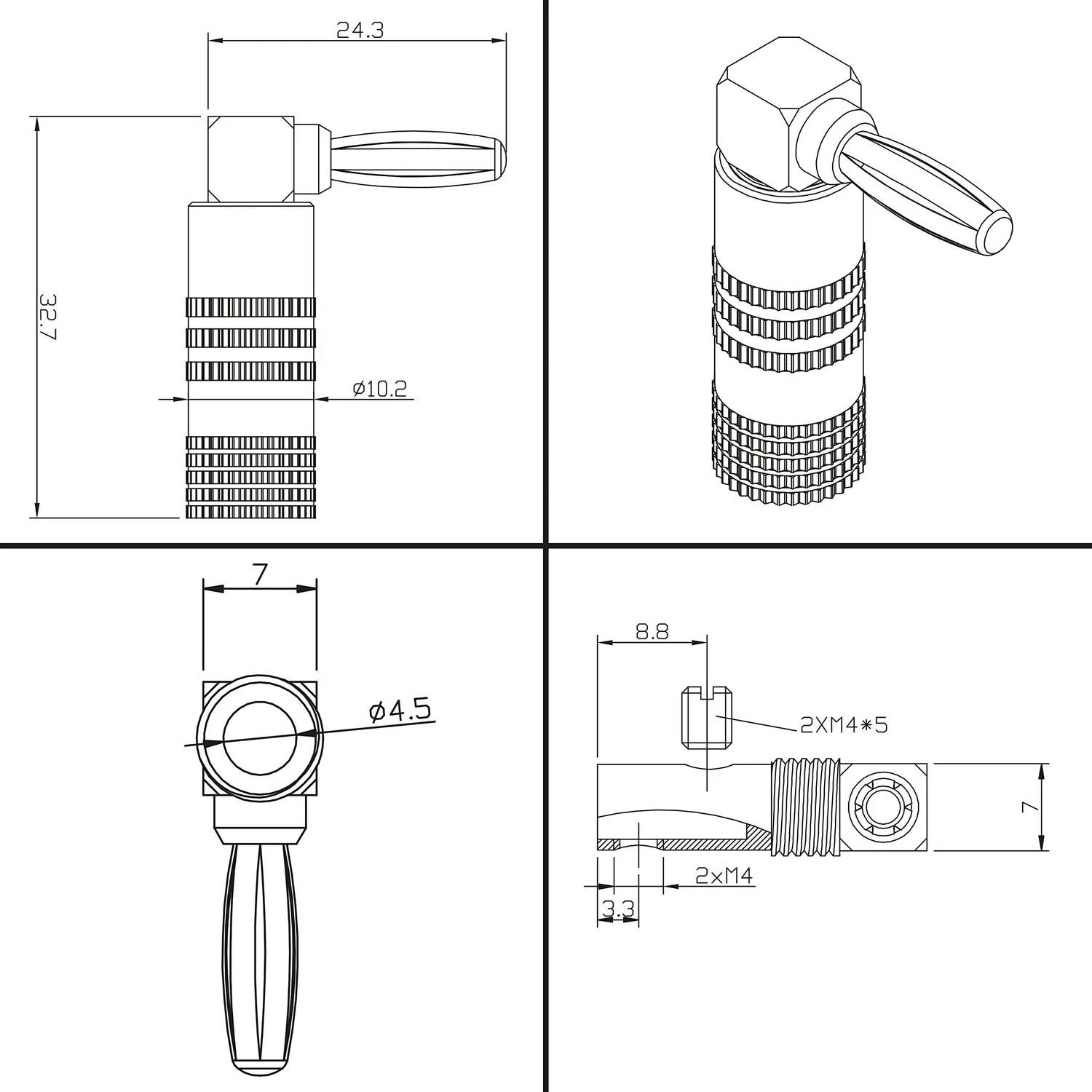 Poppstar High End Bananenstecker gewinkelt 2 Stück vergoldet