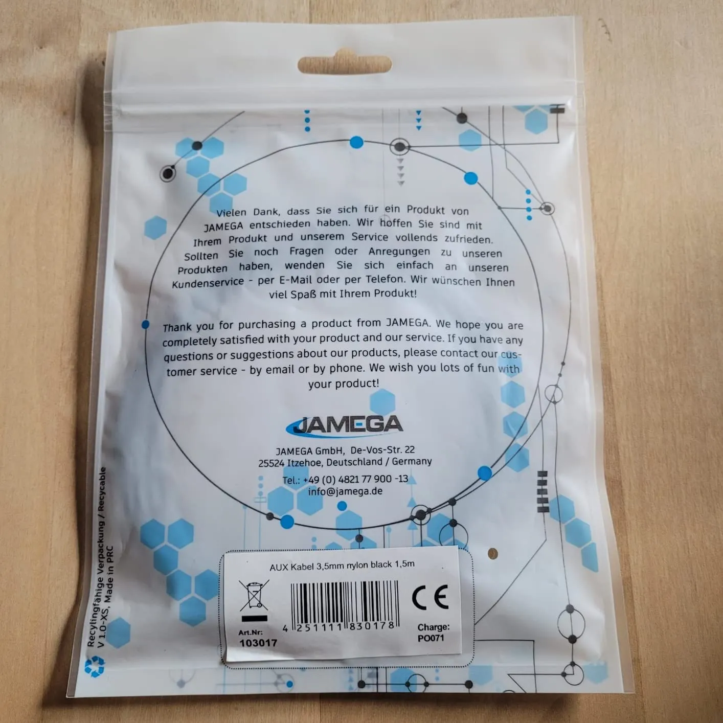Jamega Aux Kabel 1,5 m 3,5 mm Nylon Stereo schwarz