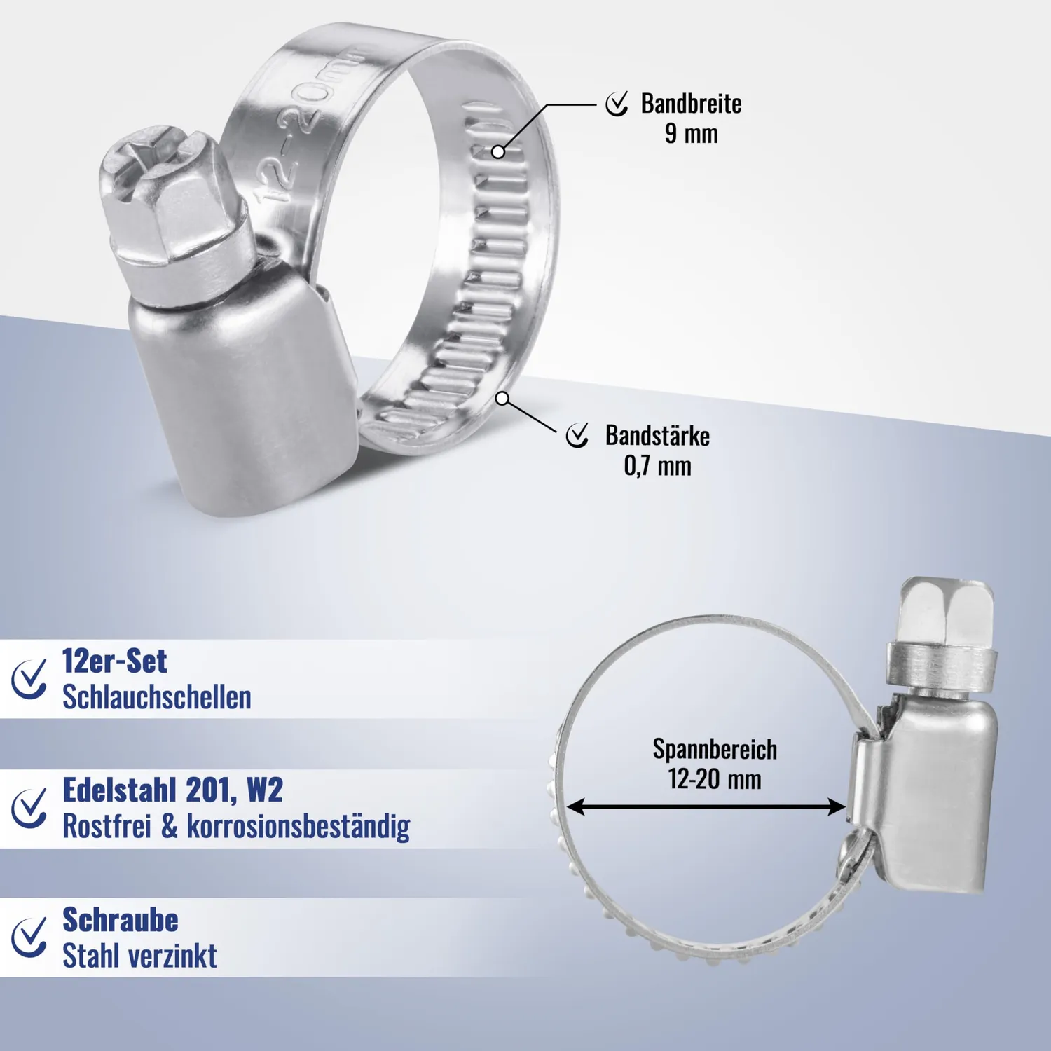 Poppstar Schlauchschellen Edelstahl 12-20mm 12er W2