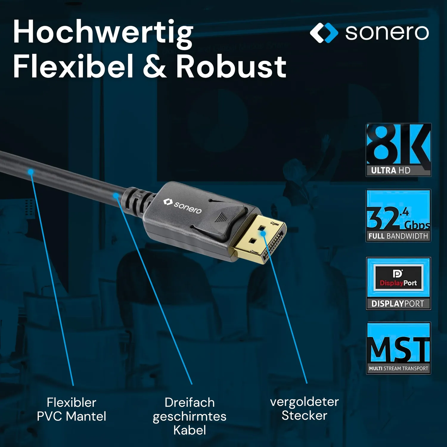Sonero X-PDC020-010 DisplayPort Kabel 1m 8K schwarz