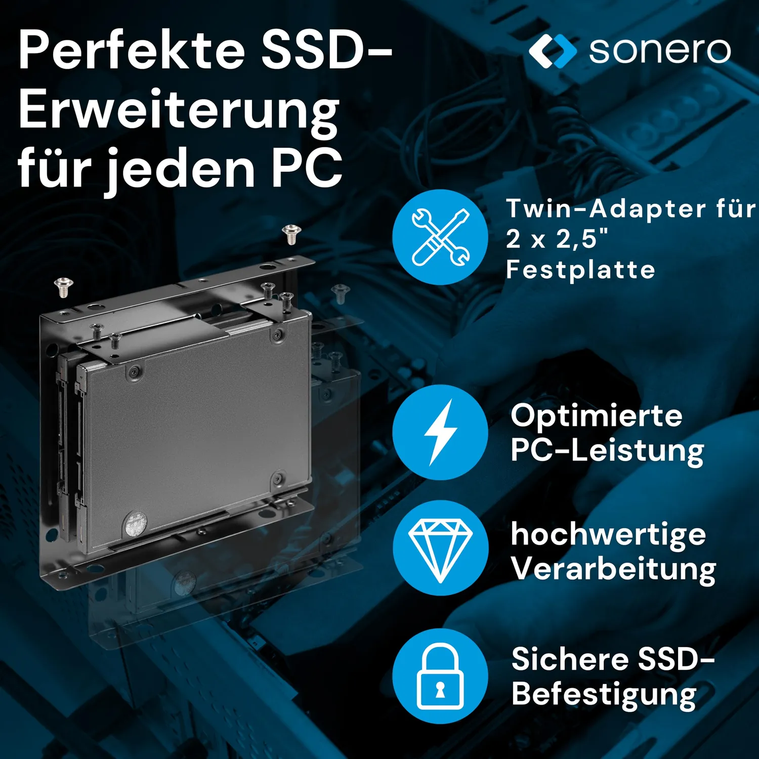 Sonero X-SATA-SET02 SSD Einbaurahmen Set 2x 2,5 auf 3,5 Zoll