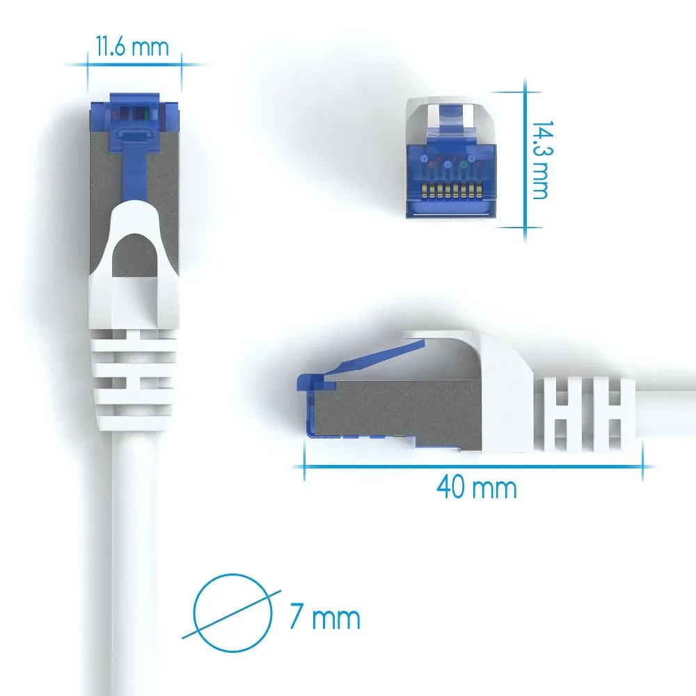 JAMEGA Cat.7 Netzwerkkabel 0,5m 10er-Set weiß 10 Gbit/s