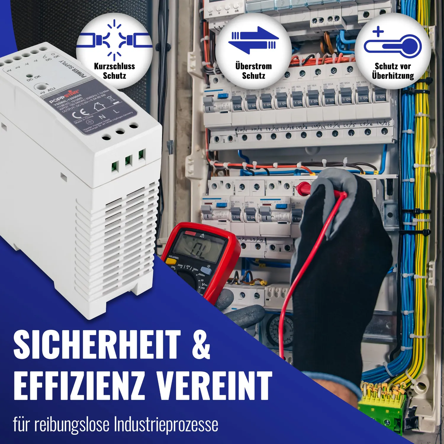 Poppstar Ultra-Slim P-60-12 Hutschienennetzteil 12V 60W 5A