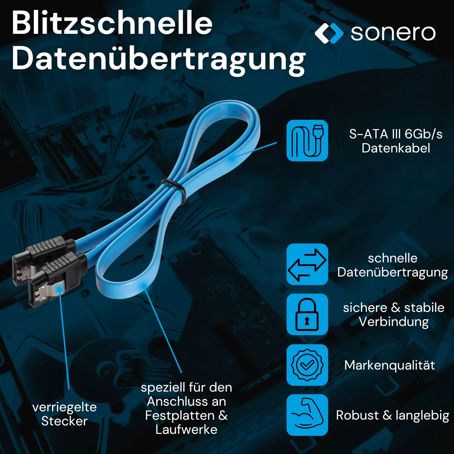 Sonero X-SATA010-050B SATA-Kabel 0,5m blau 6Gb/s
