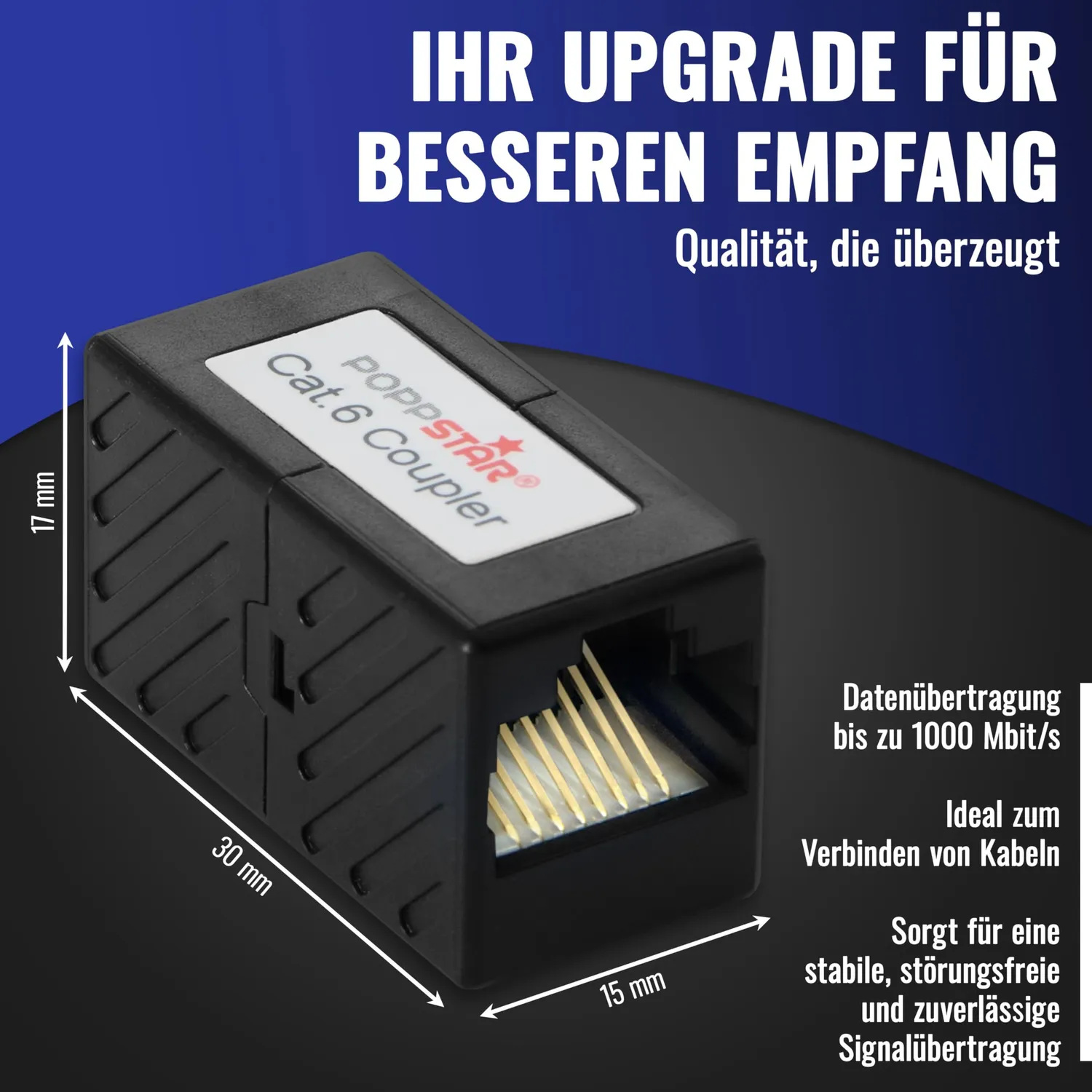 Poppstar RJ45 Kupplung Cat6 geschirmt 2 Stück
