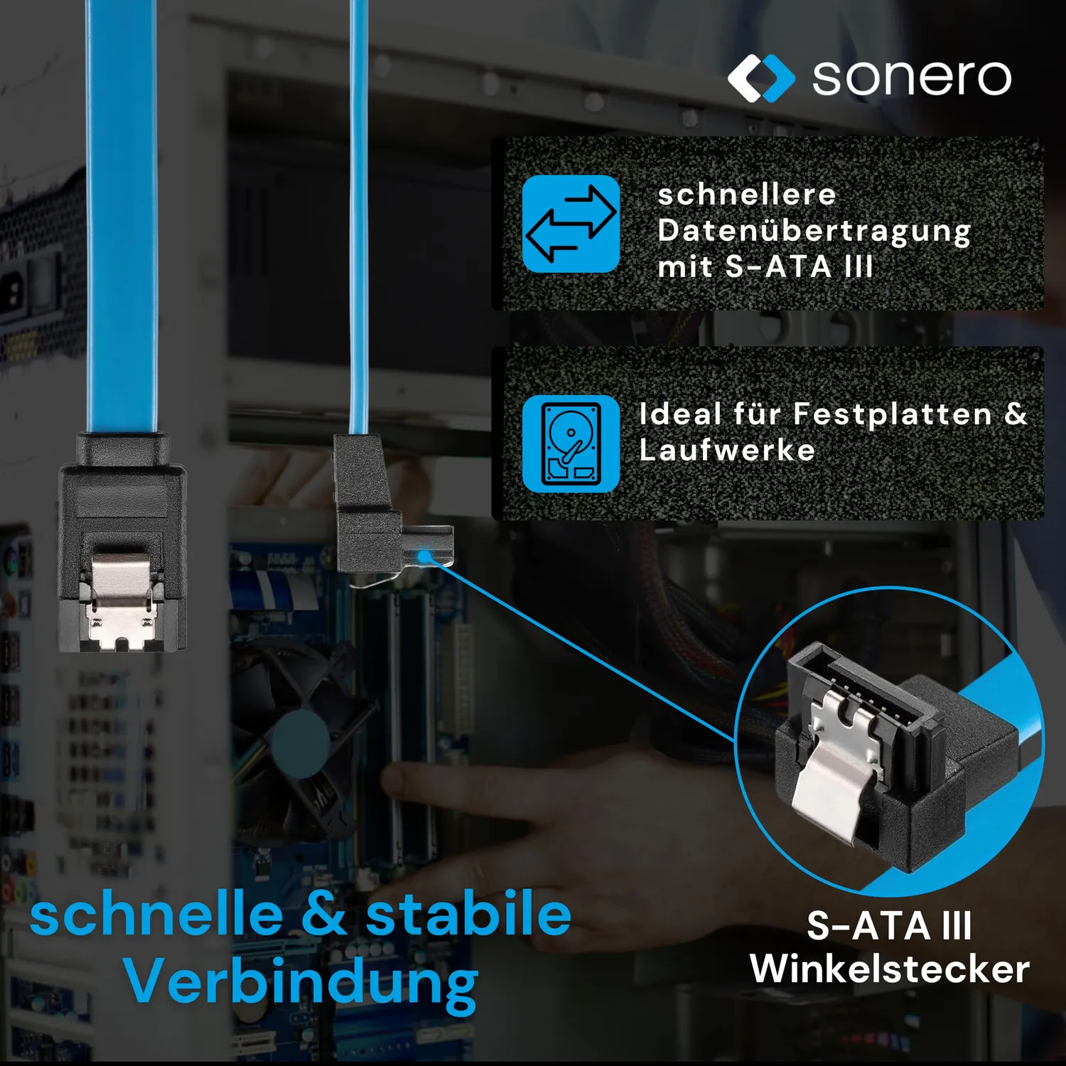 Sonero X-SATA020-050B SATA Kabel 0,5m blau gewinkelt
