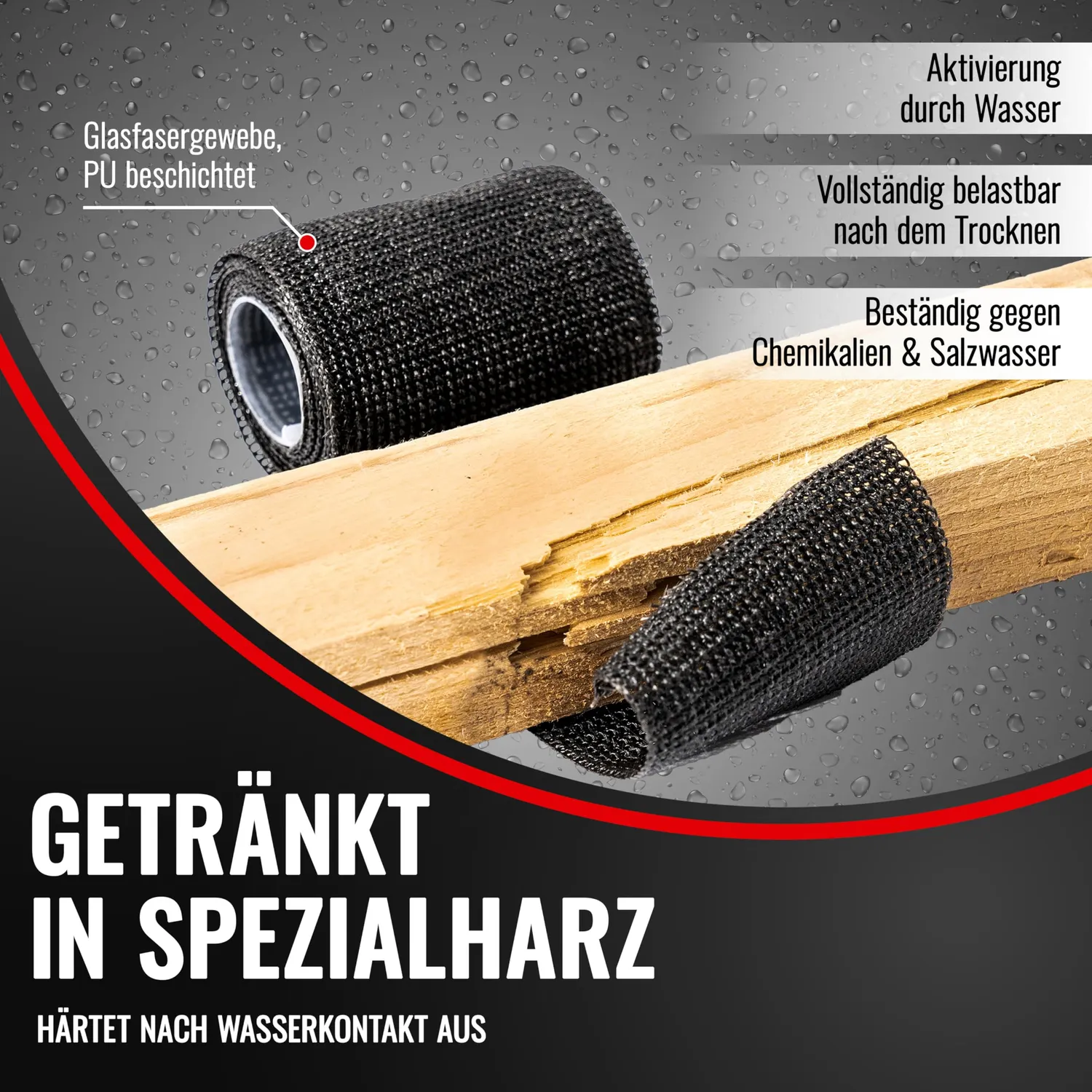 Poppstar Reparaturband Glasfaser 10cm x 1,5m 1 Rolle schwarz