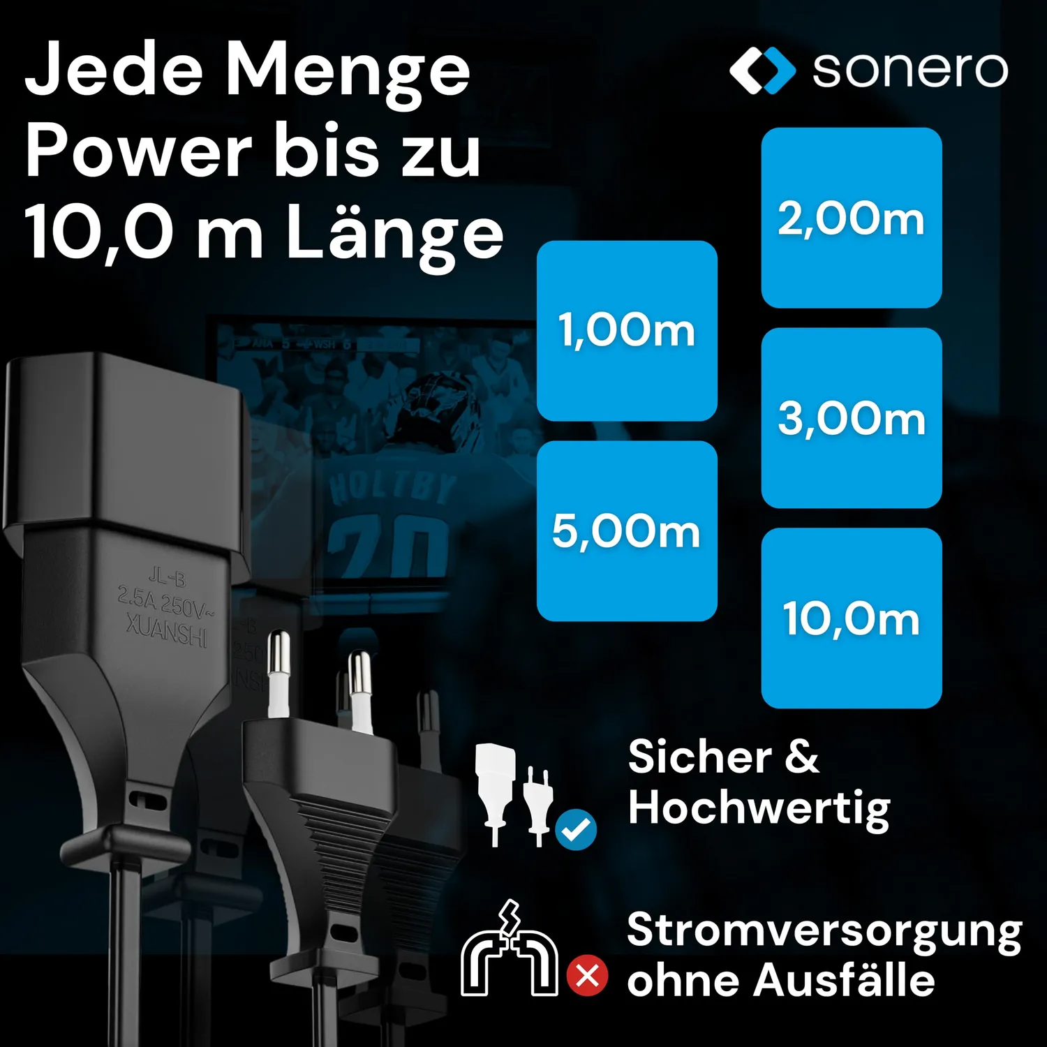 Sonero X-ESG-ESB-030B Euro Netzkabel 3m schwarz Verlängerung