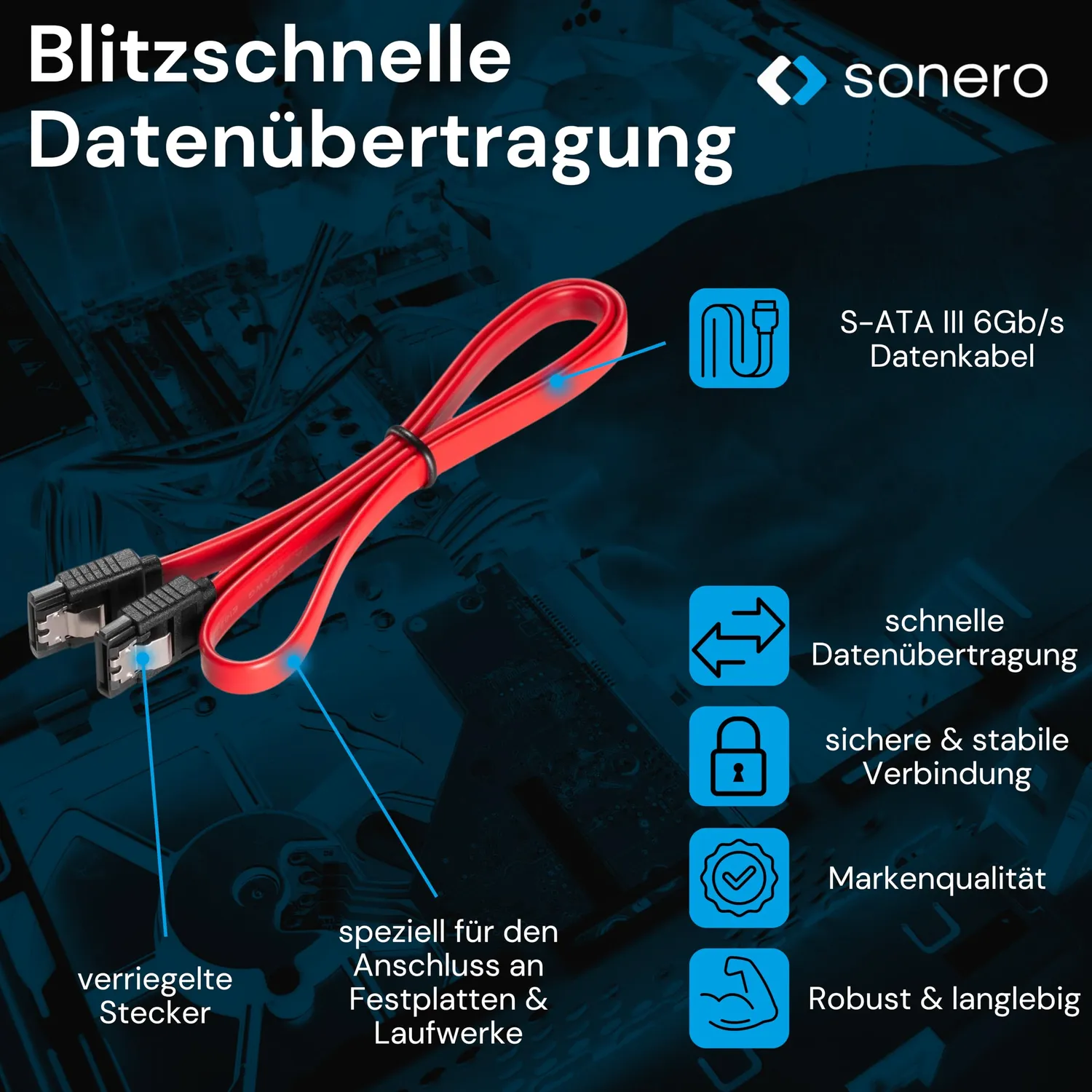 Sonero X-SATA010-030R SATA Kabel 0,3 m rot 6 Gb/s Clip