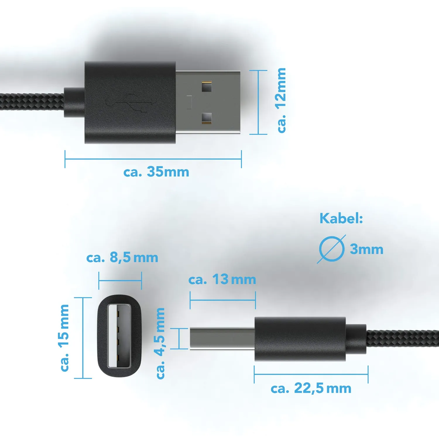 JAMEGA Micro USB Kabel 1m Nylon Ladekabel schwarz 2,4A