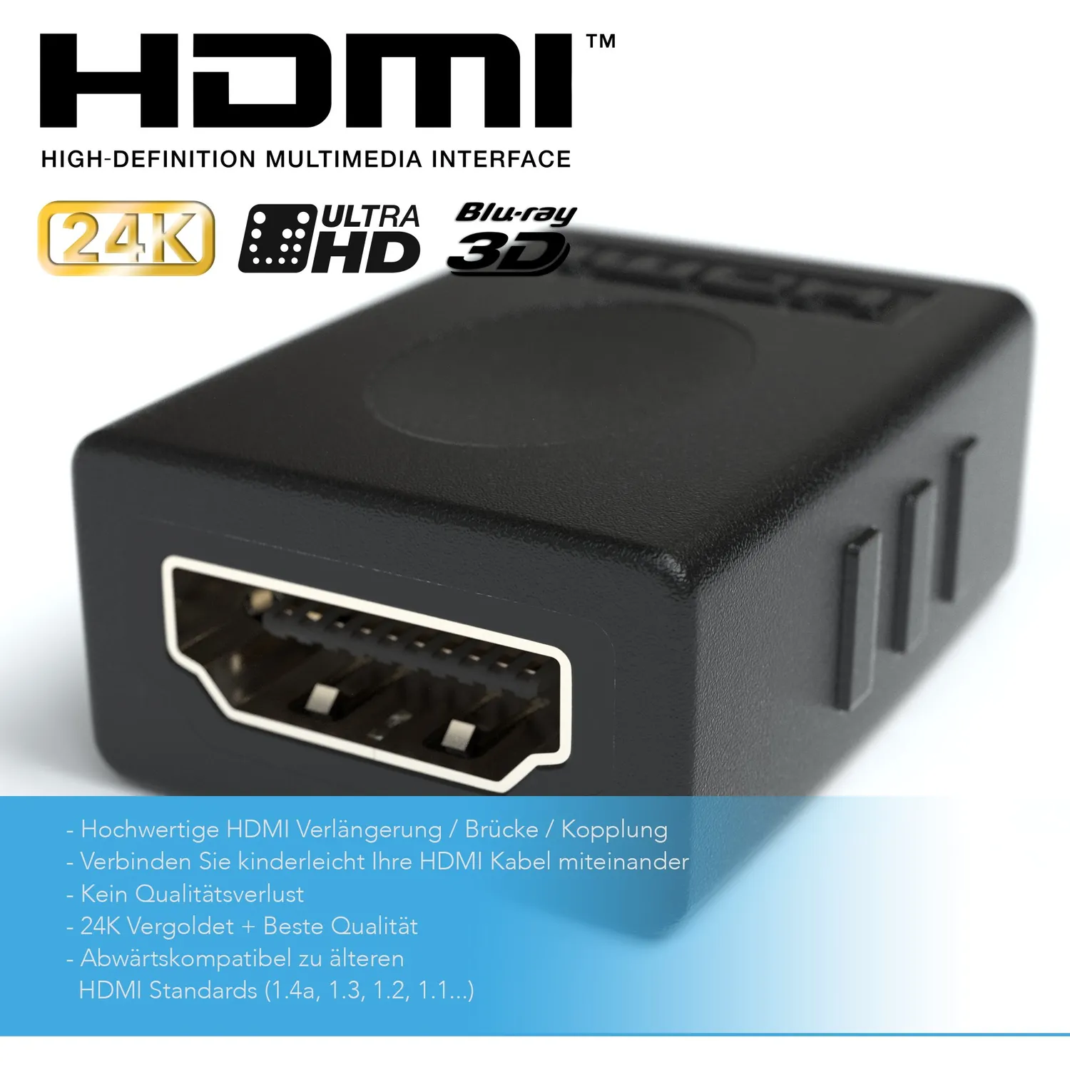 Jamega HDMI Adapter Buchse-Buchse 1er Pack vergoldet 4K