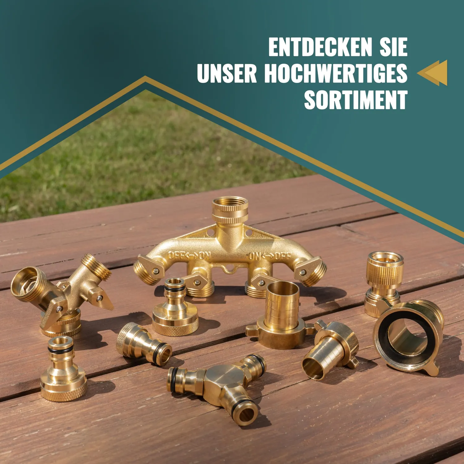 Poppstar Gartenschlauch-Verteiler Messing Y-Stück 3-fach