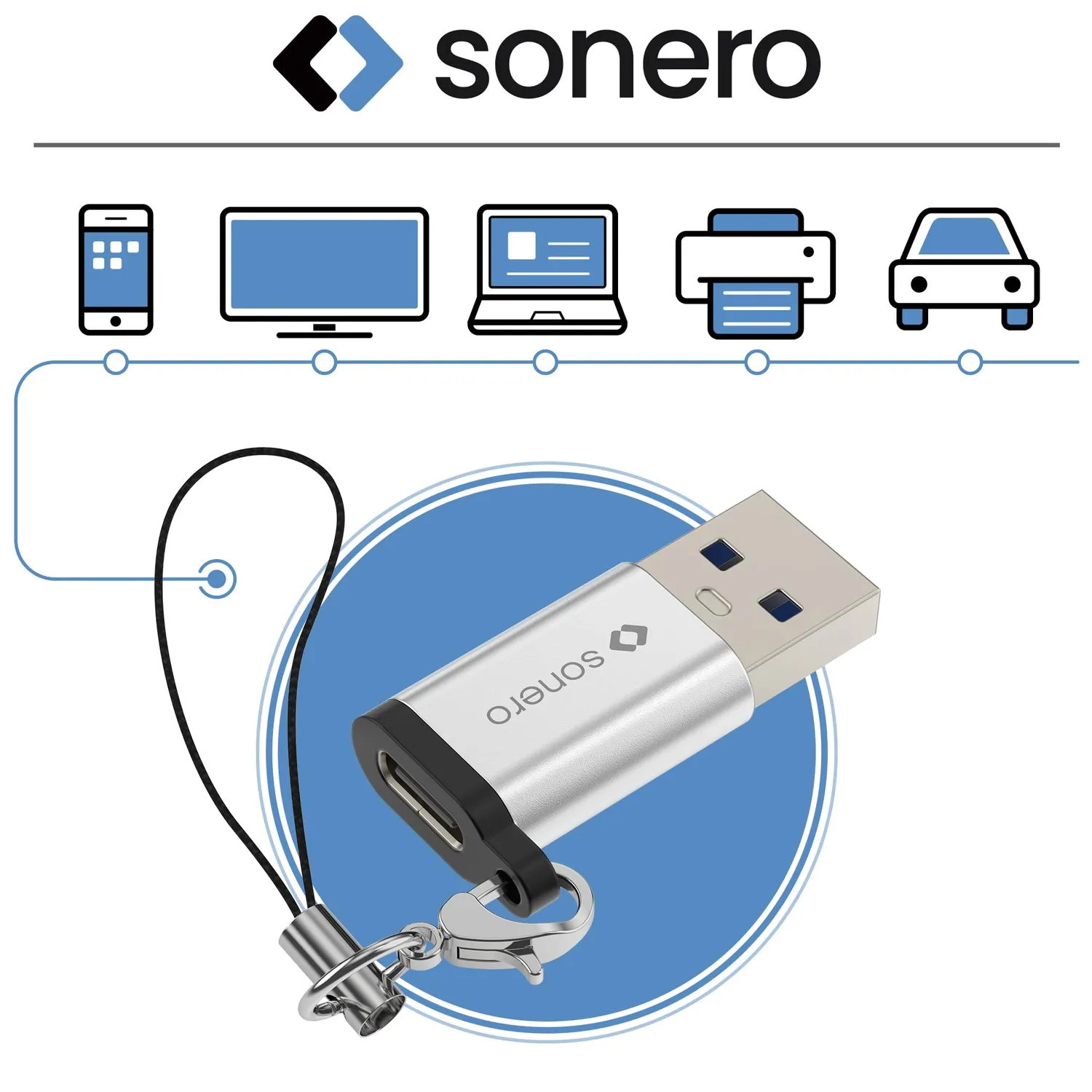 Sonero USB-A USB-C Adapter Aluminium 3A 15W