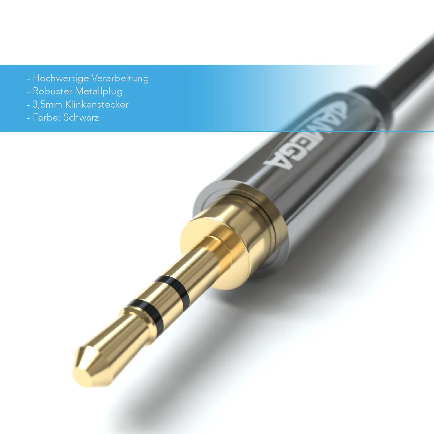 JAMEGA Aux Kabel 3,5mm 0,5m 2 Stück schwarz Stereo