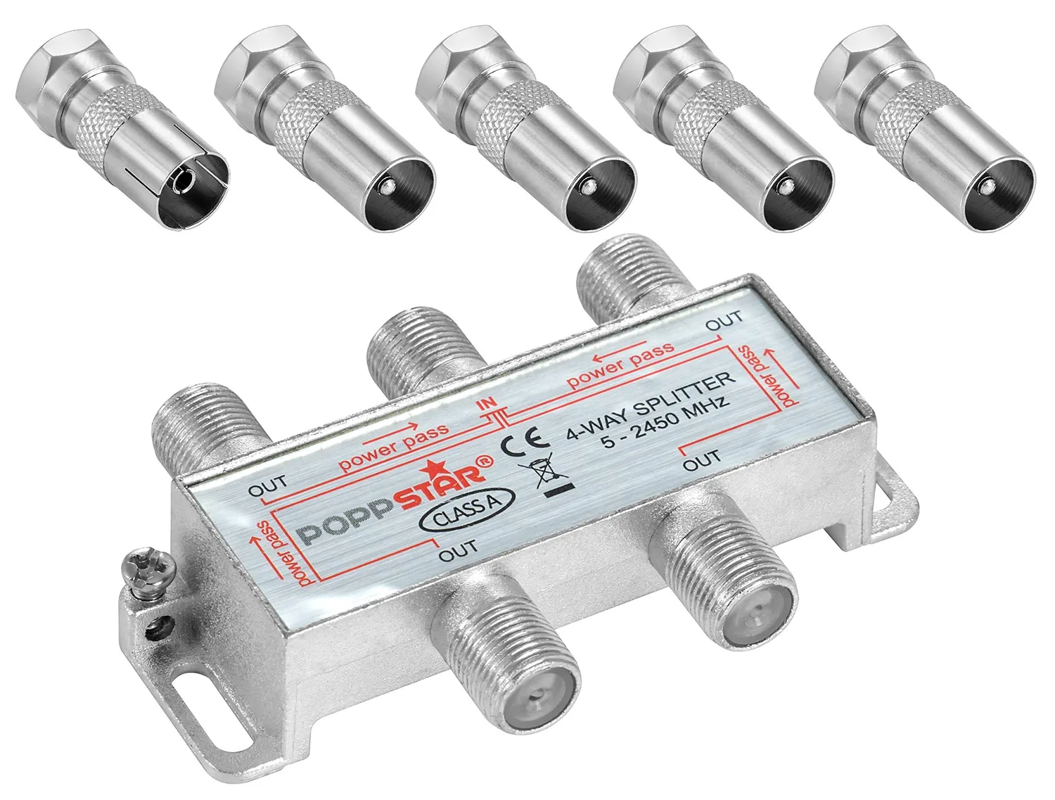 Poppstar Sat-Verteiler 2-fach Splitter mit F-Steckern