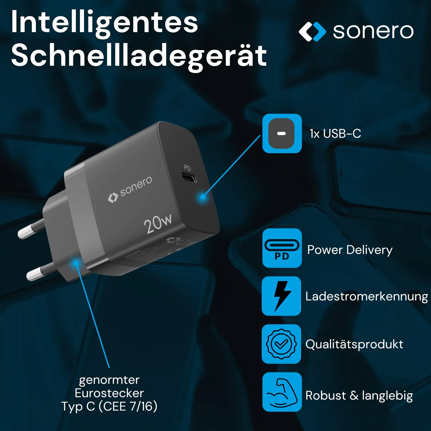 Sonero USB-C-Ladegerät 20W schwarz PD Schnelllader