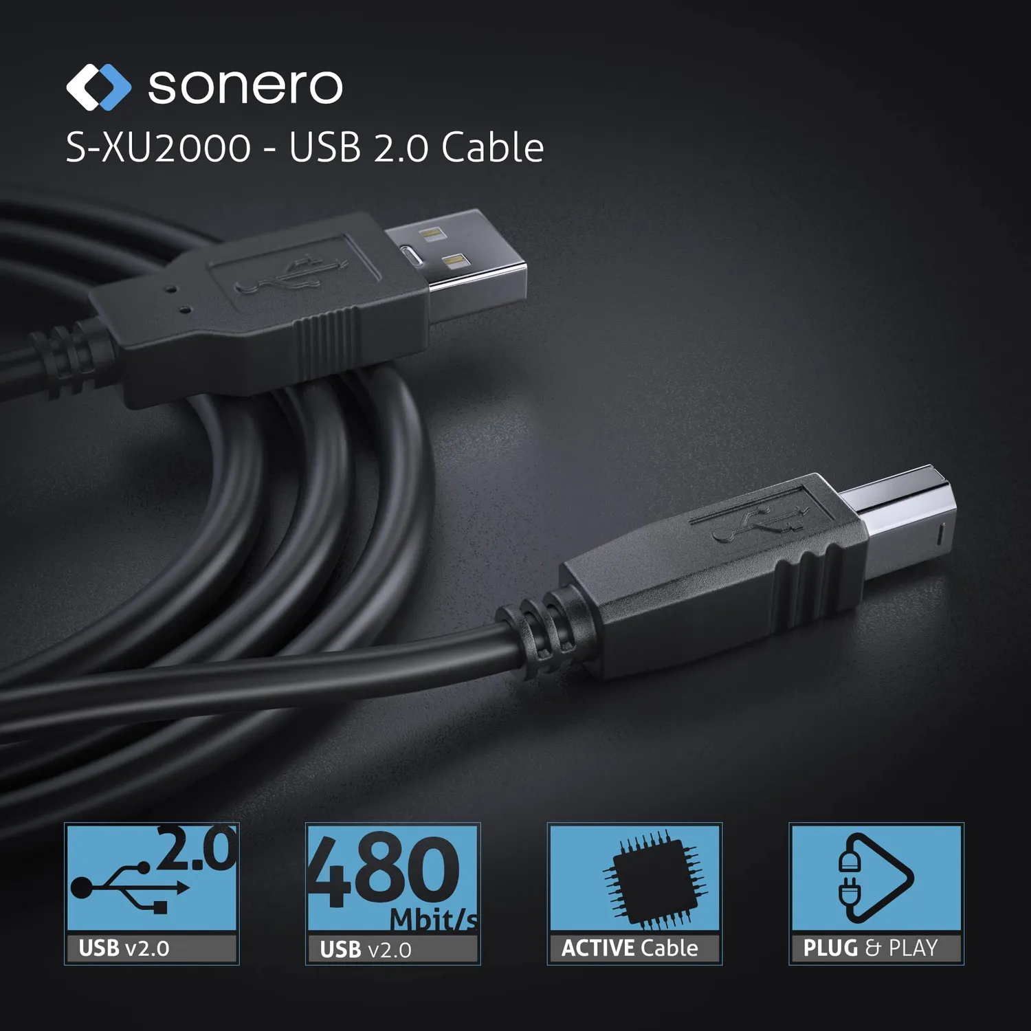 Sonero S-XU2000-030 USB-Druckerkabel schwarz 3,0 m 480 Mbit/s