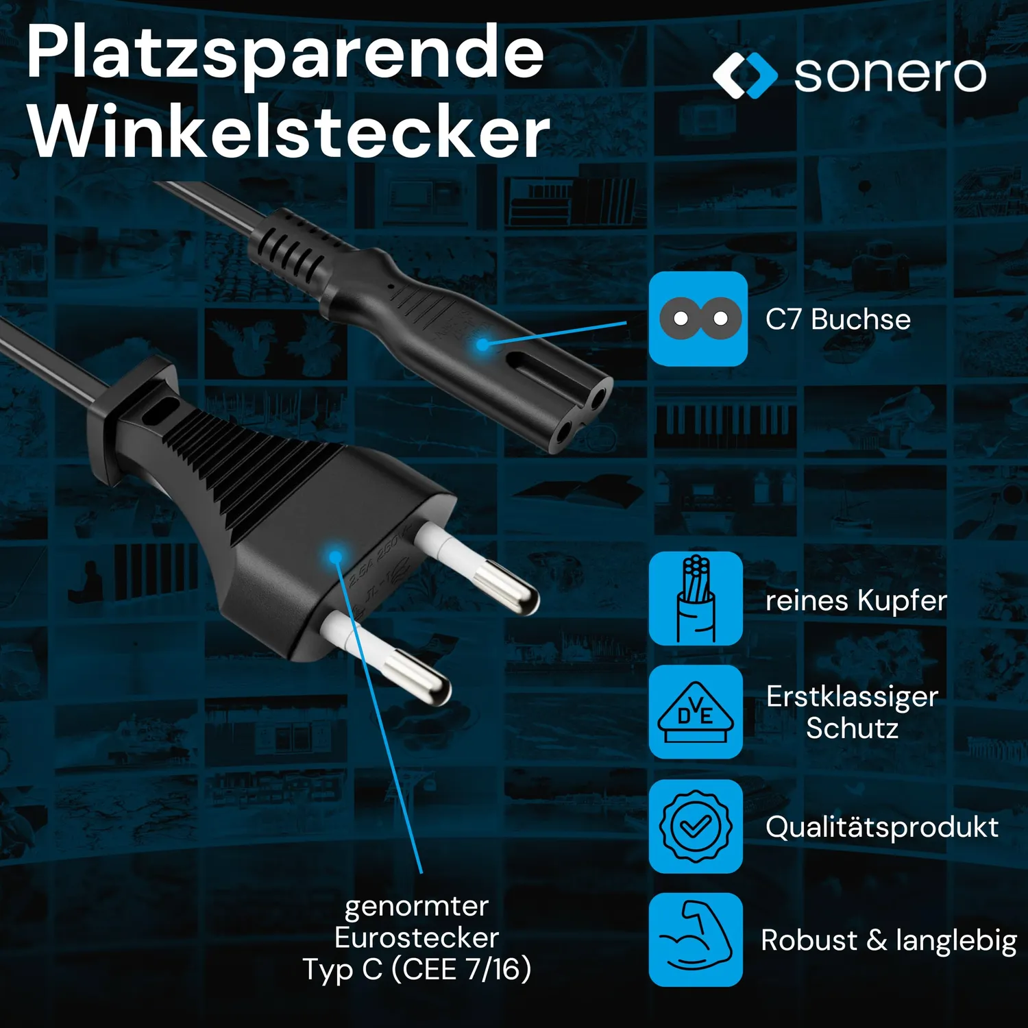 Sonero X-ESG-C7G-050B Netzkabel 5 m schwarz Euro C7