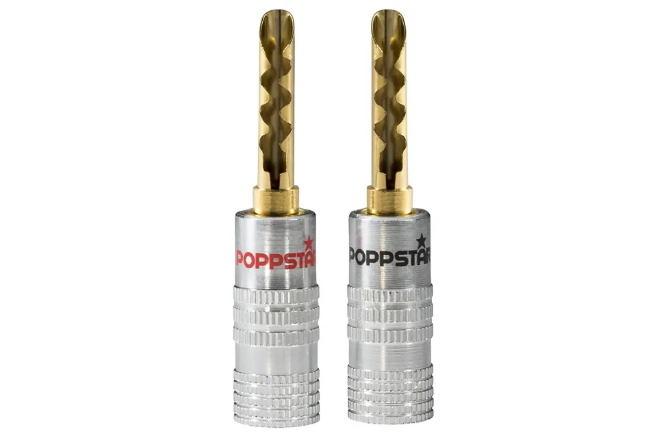 Poppstar Hohl-Bananenstecker vergoldet 2 Stück rot/schwarz