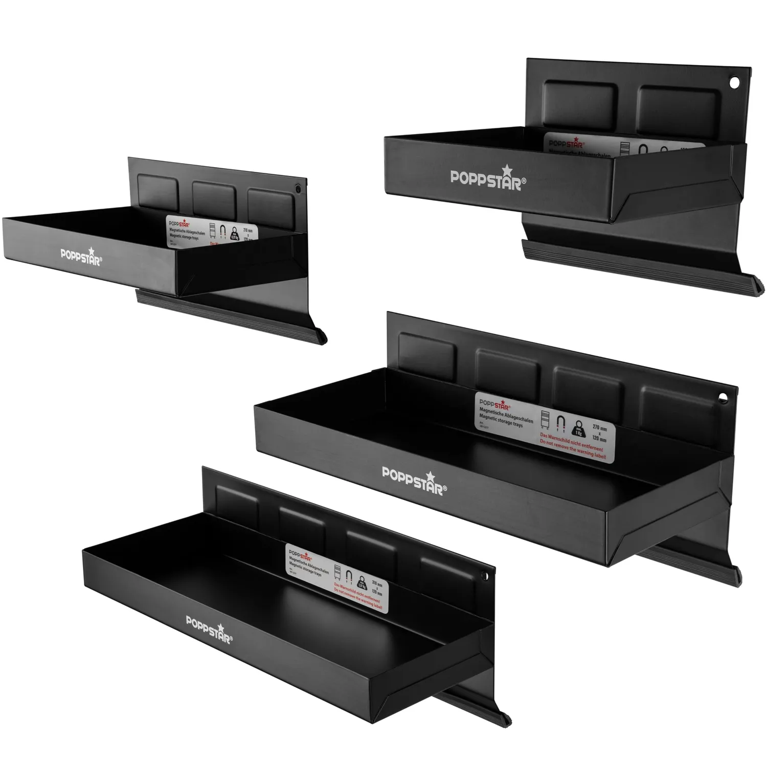 Poppstar Magnet Ablagen 3 Set schwarz Stahl
