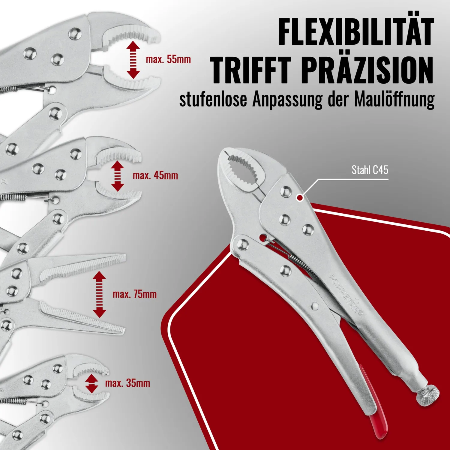 Poppstar Gripzangenset 4-teilig 225/182/140/170 mm