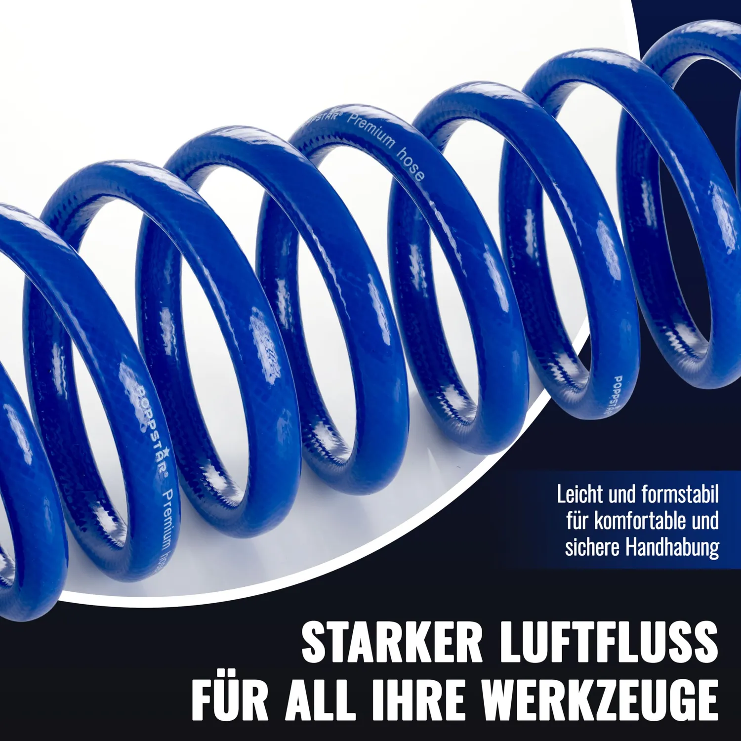 Poppstar Druckluft-Spiralschlauch 5 m G1/4 blau