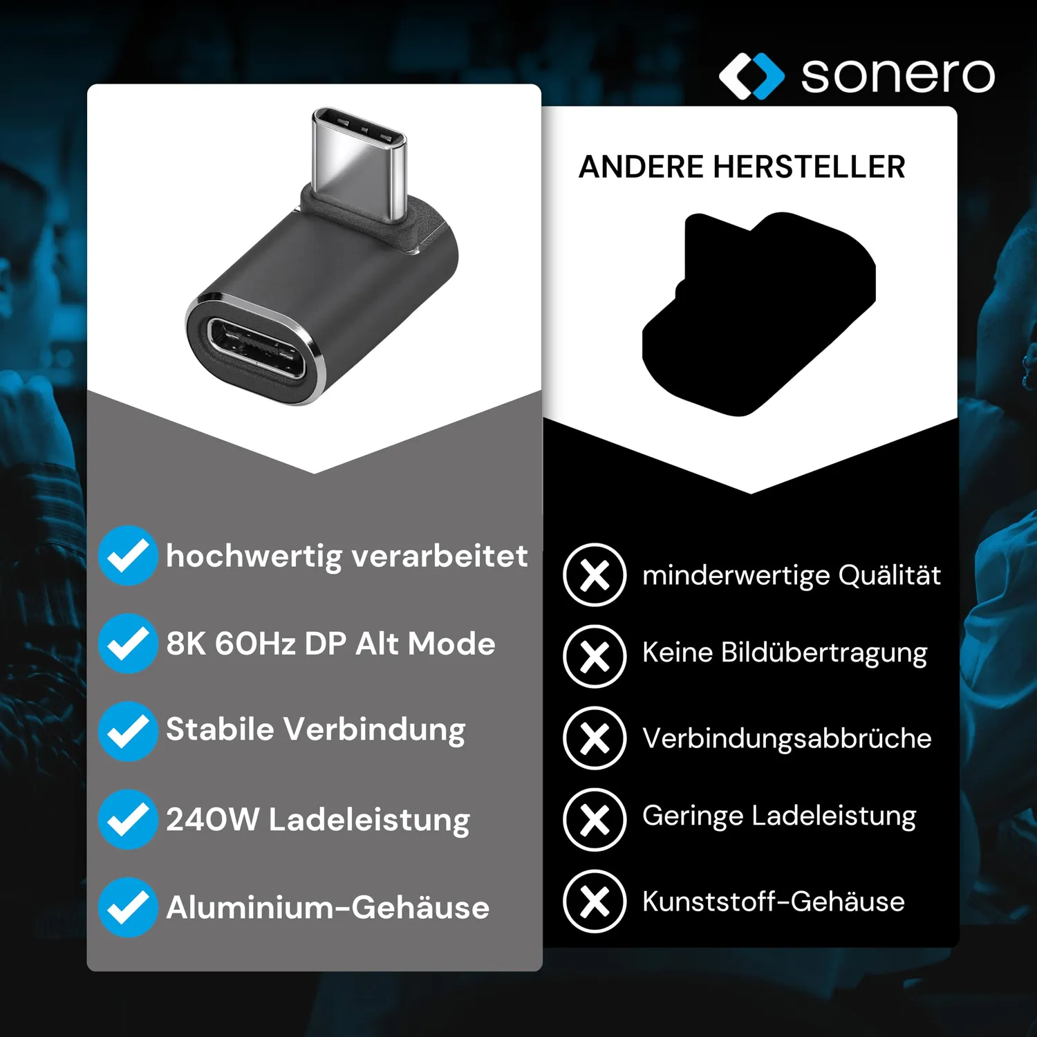 Sonero X-UA131 USB-C Winkeladapter 90° 40Gbps schwarz