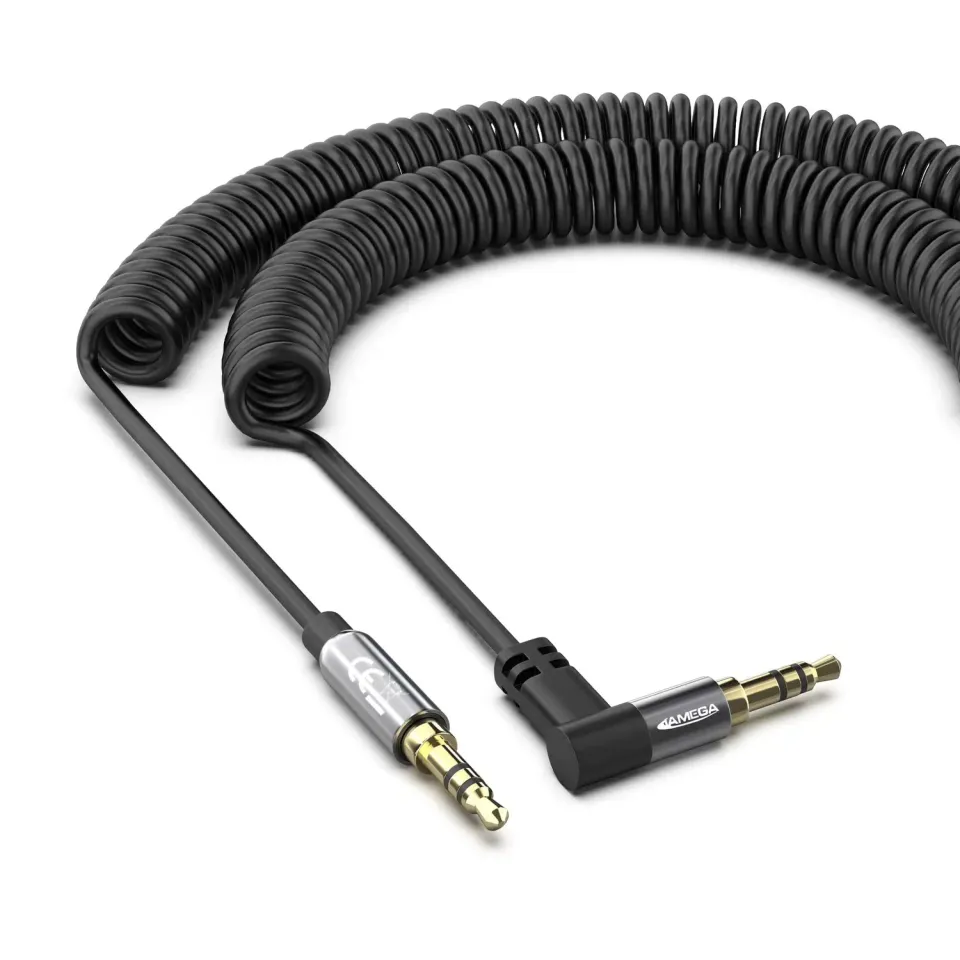 JAMEGA Spiralkabel AUX Klinkenkabel 3,5mm 1m gewinkelt Stereo