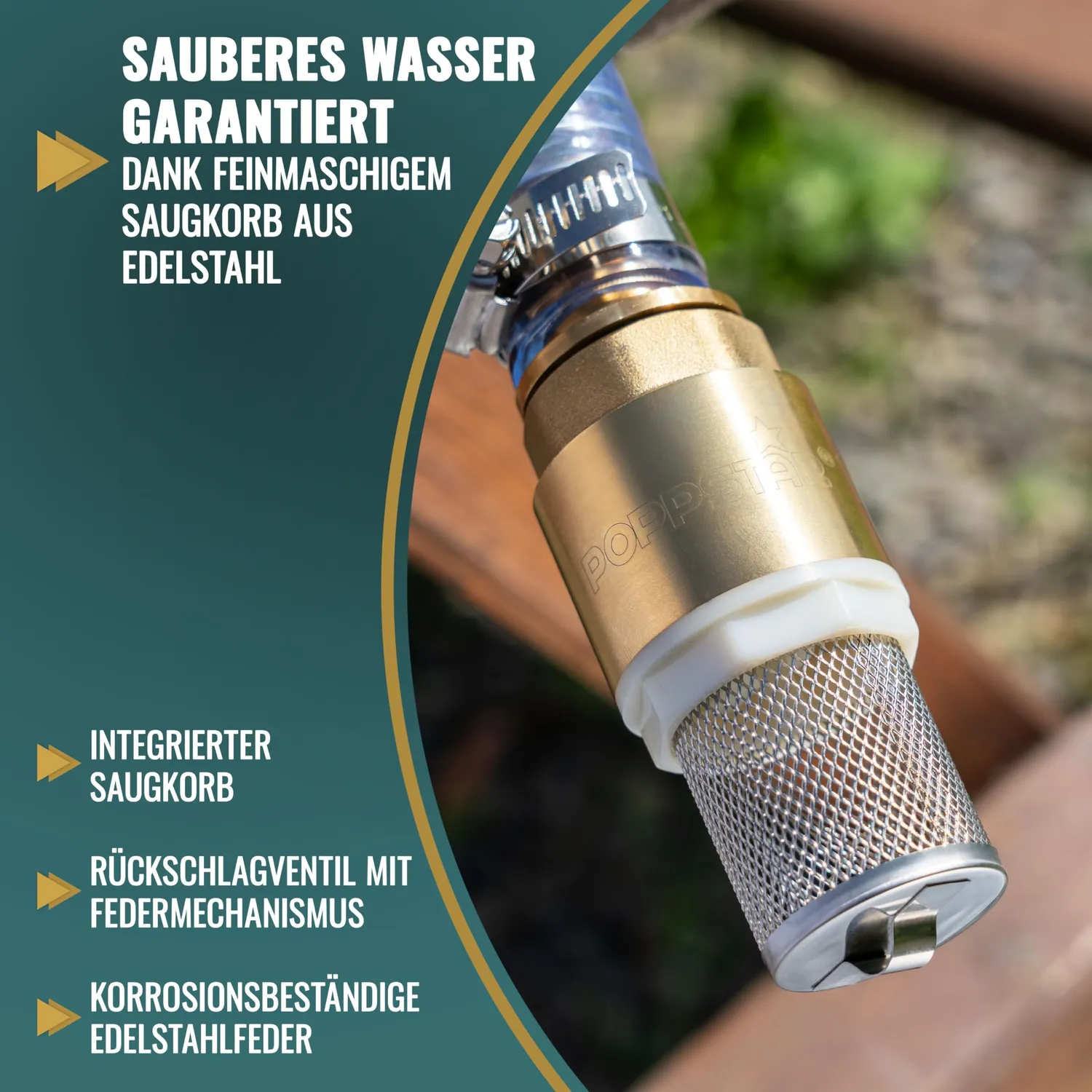 Poppstar Saugfilter Set 1 Zoll Messing Rückschlagventil Edelstahlkorb