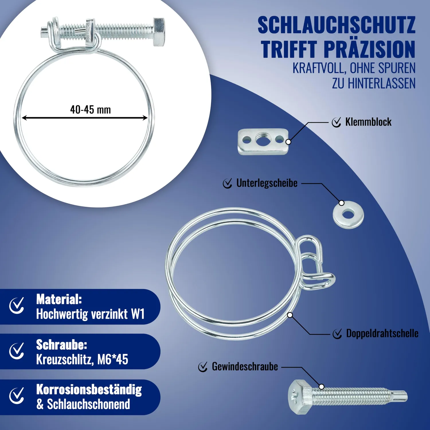 Poppstar Doppeldraht Schlauchschellen W1 40-45mm 5 Stück