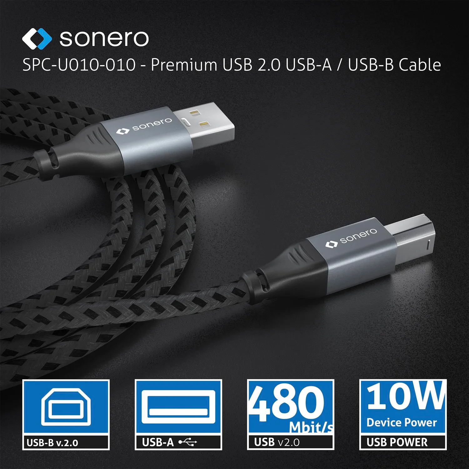 Sonero USB 2.0 Druckerkabel A-B 480Mb/s 1,5m