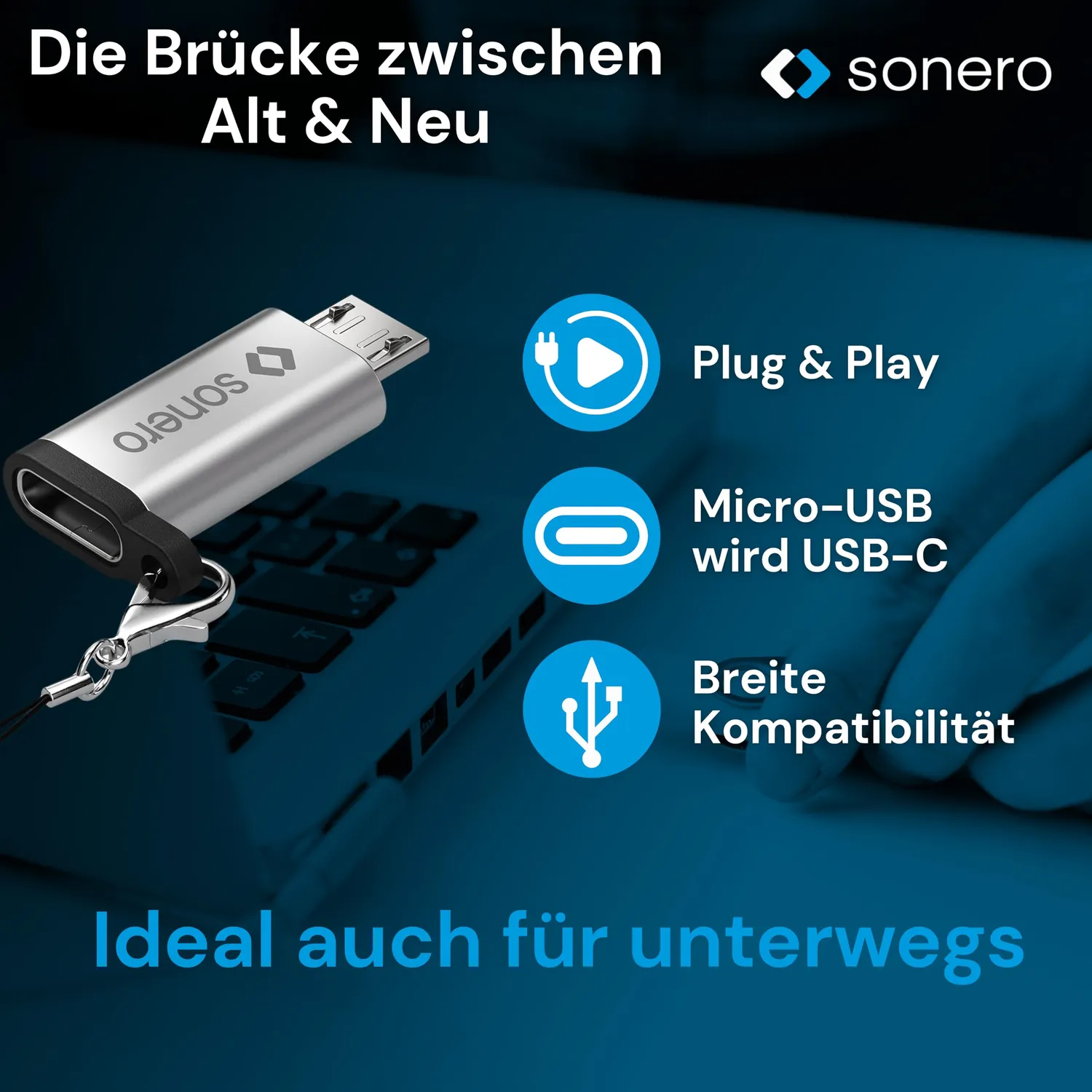 Sonero X-UA120 Micro-USB auf USB-C Adapter silber OTG E-Bike