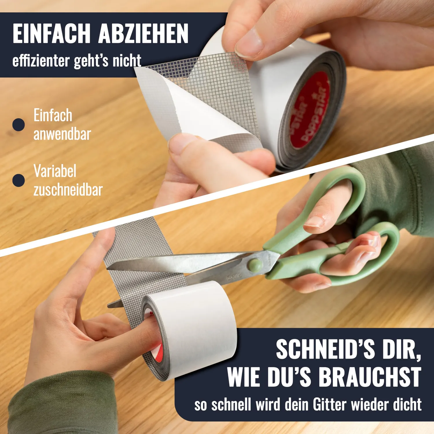 Poppstar Fliegengitter Reparaturband grau 2 m x 5 cm UV-beständig