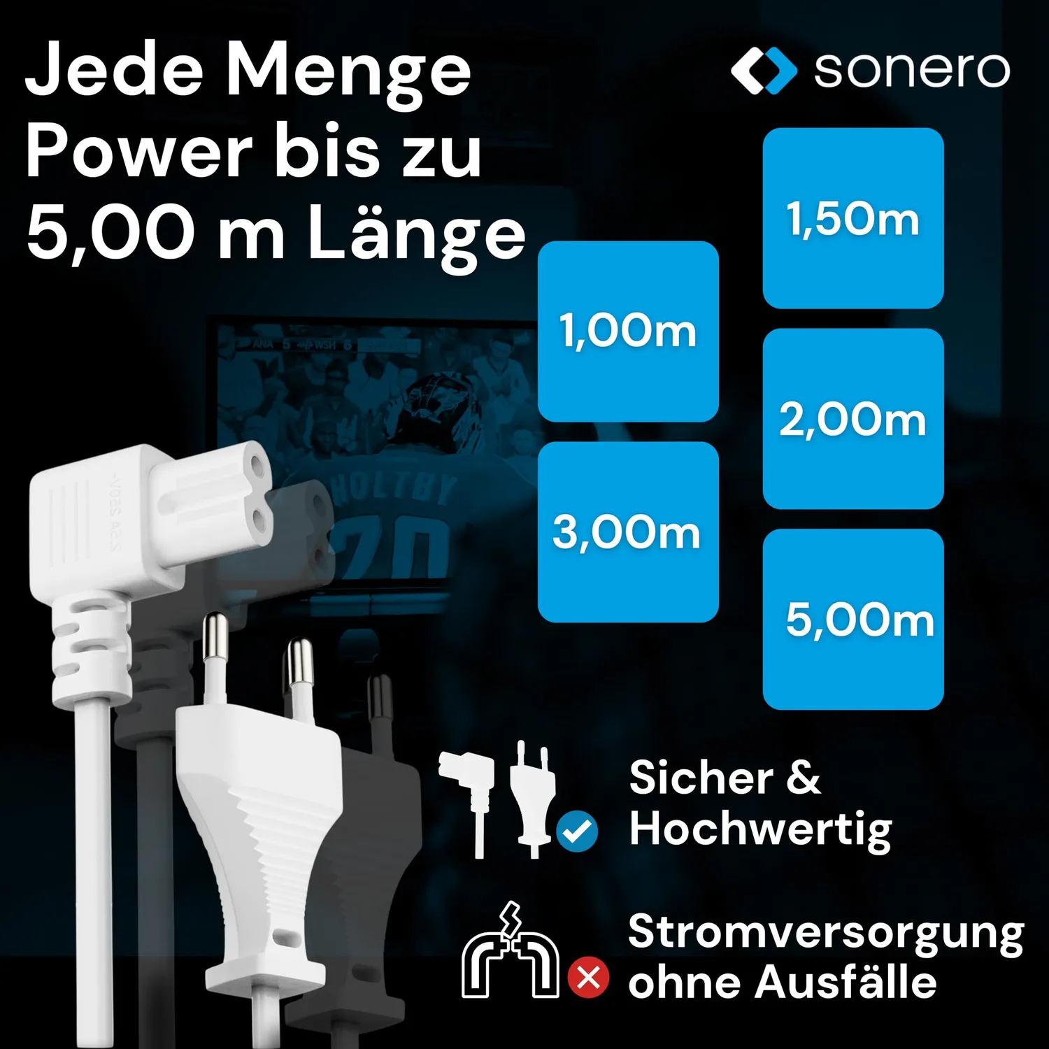 Sonero X-ESG-C7W-050W Stromkabel C7 5m weiß 90° Winkel