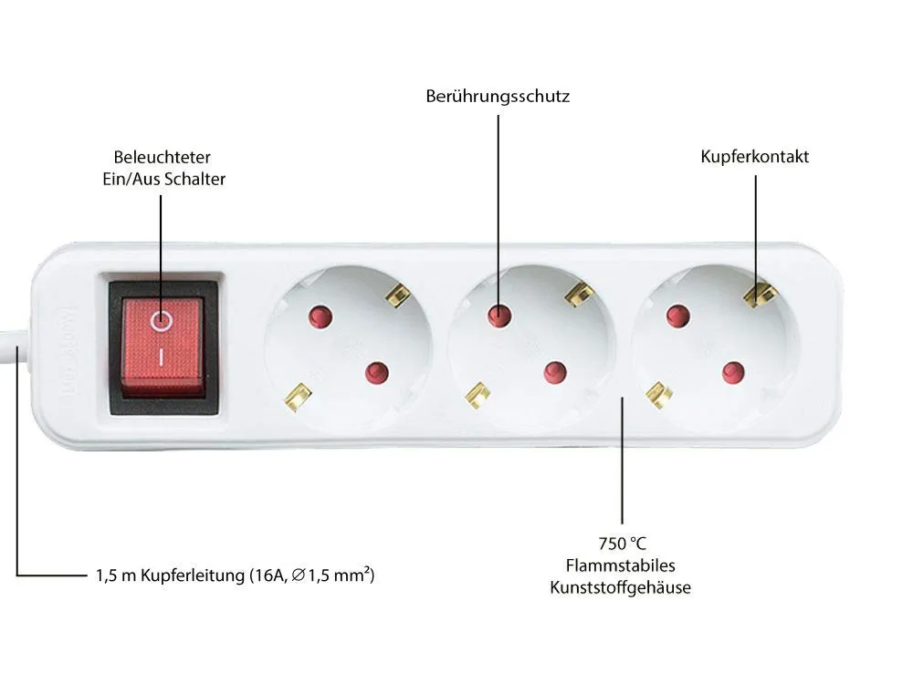Good Connections Steckdosenleiste 3-fach weiß 1,5 m Schalter