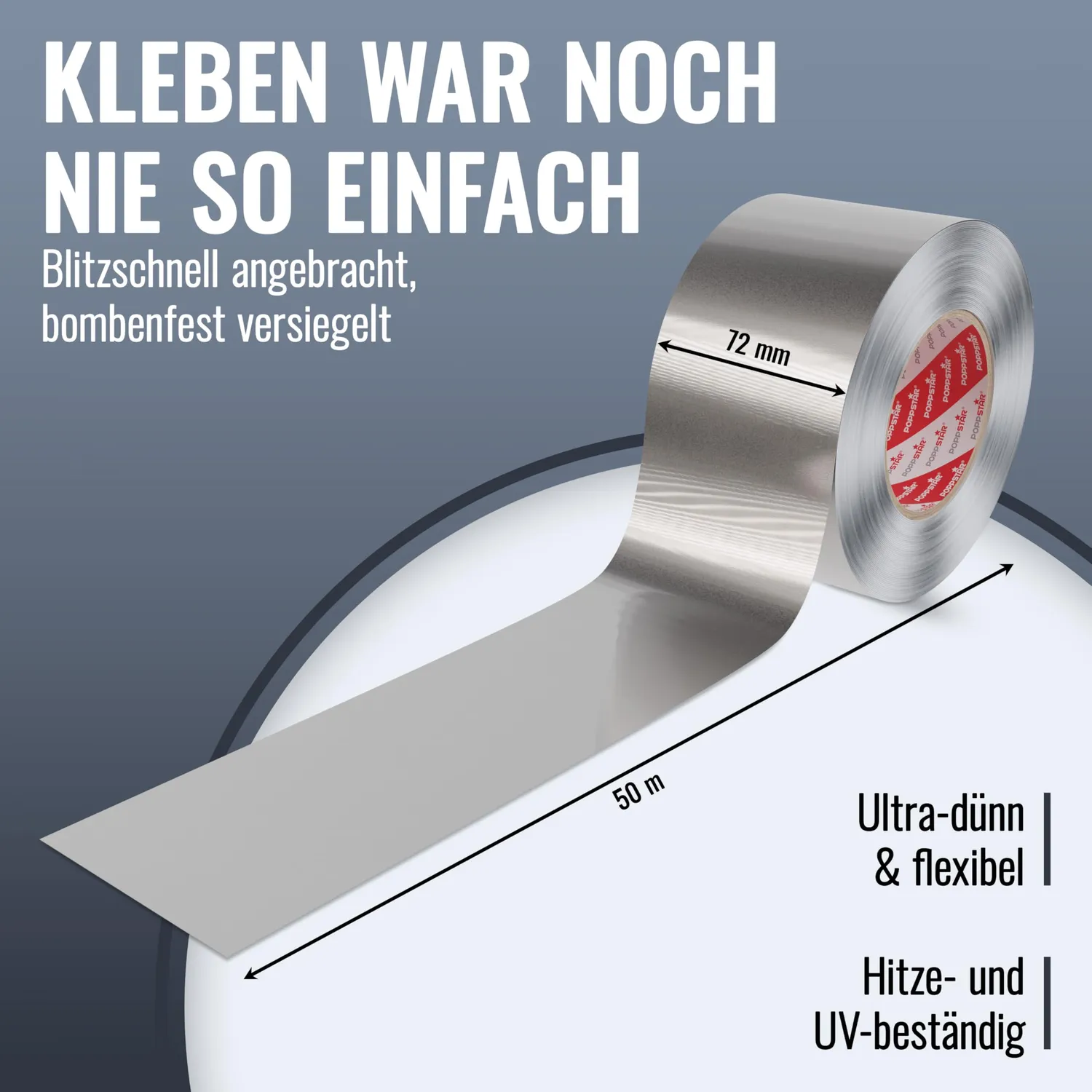 Poppstar Alu-Klebeband 50m x 72mm hitzebeständig